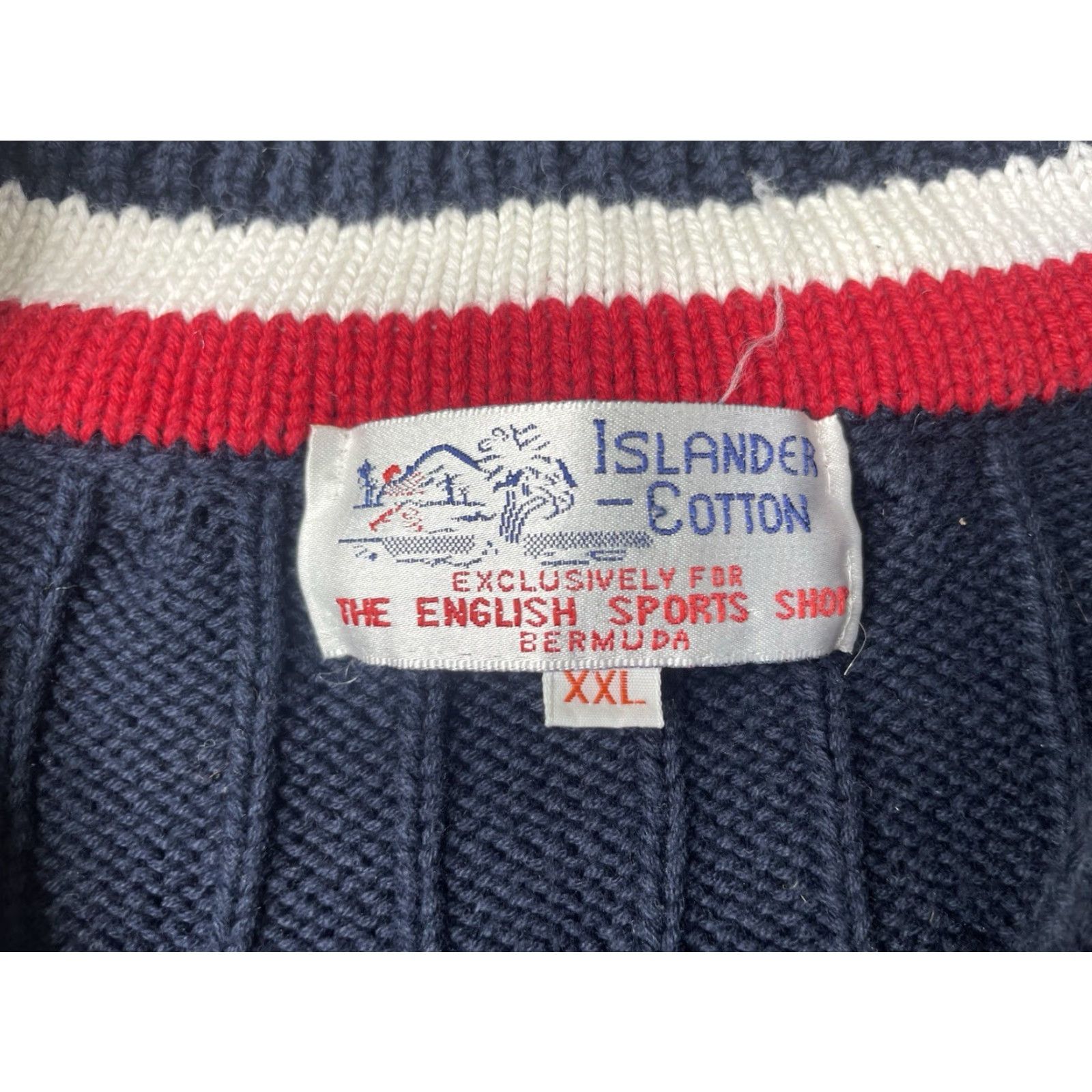 Vintage VINTAGE English Sports Shop Bermuda Men’s XXL Cable Knit V Neck Sweater Tennis Crew Neck Pullover Blue Cotton Sports Set 2XL Mens Size US XXL / EU 58 / 5 - 2 Thumbnail