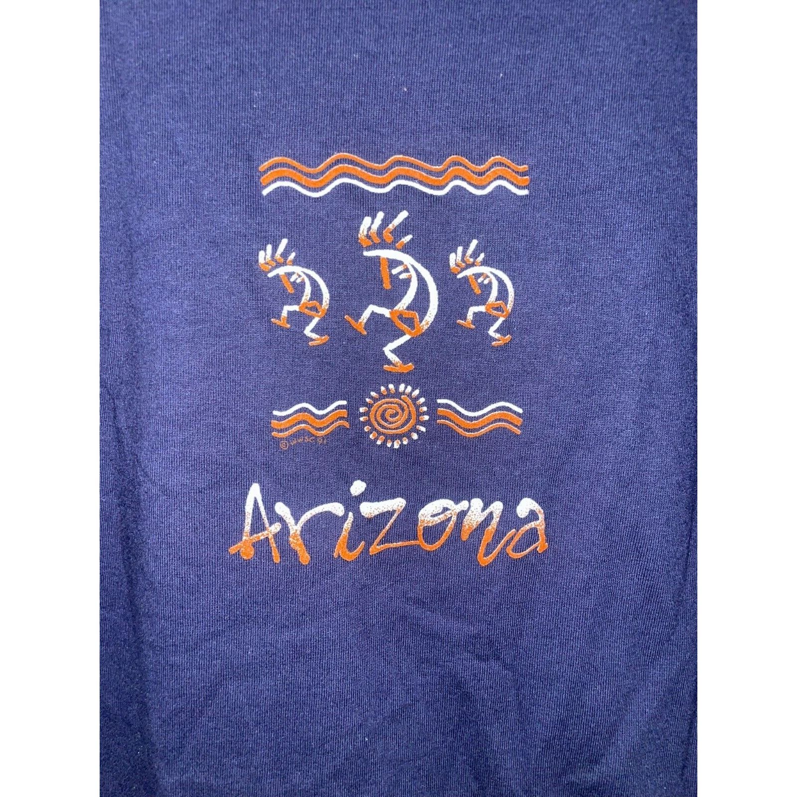 Jerzees Vintage Arizona Shirt AZ Aboriginal Kokopelli Blue Tee 90s L Size US L / EU 52-54 / 3 - 2 Thumbnail