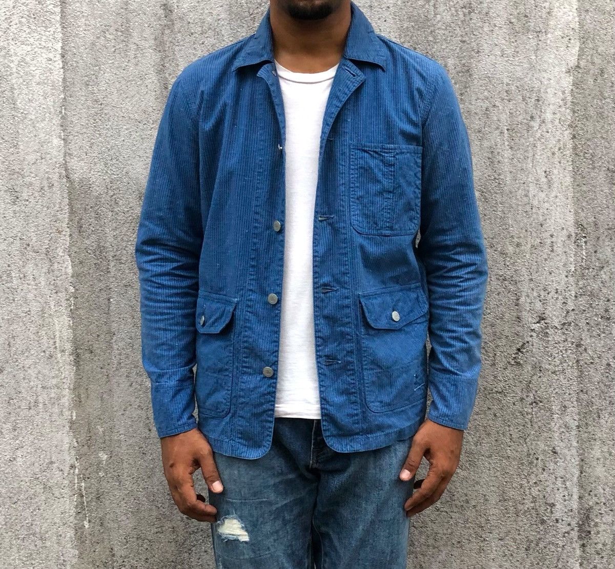 Backbone Vintage BACKBONE Striped Cotton Chore Denim Jacket Size US M / EU 48-50 / 2 - 3 Thumbnail