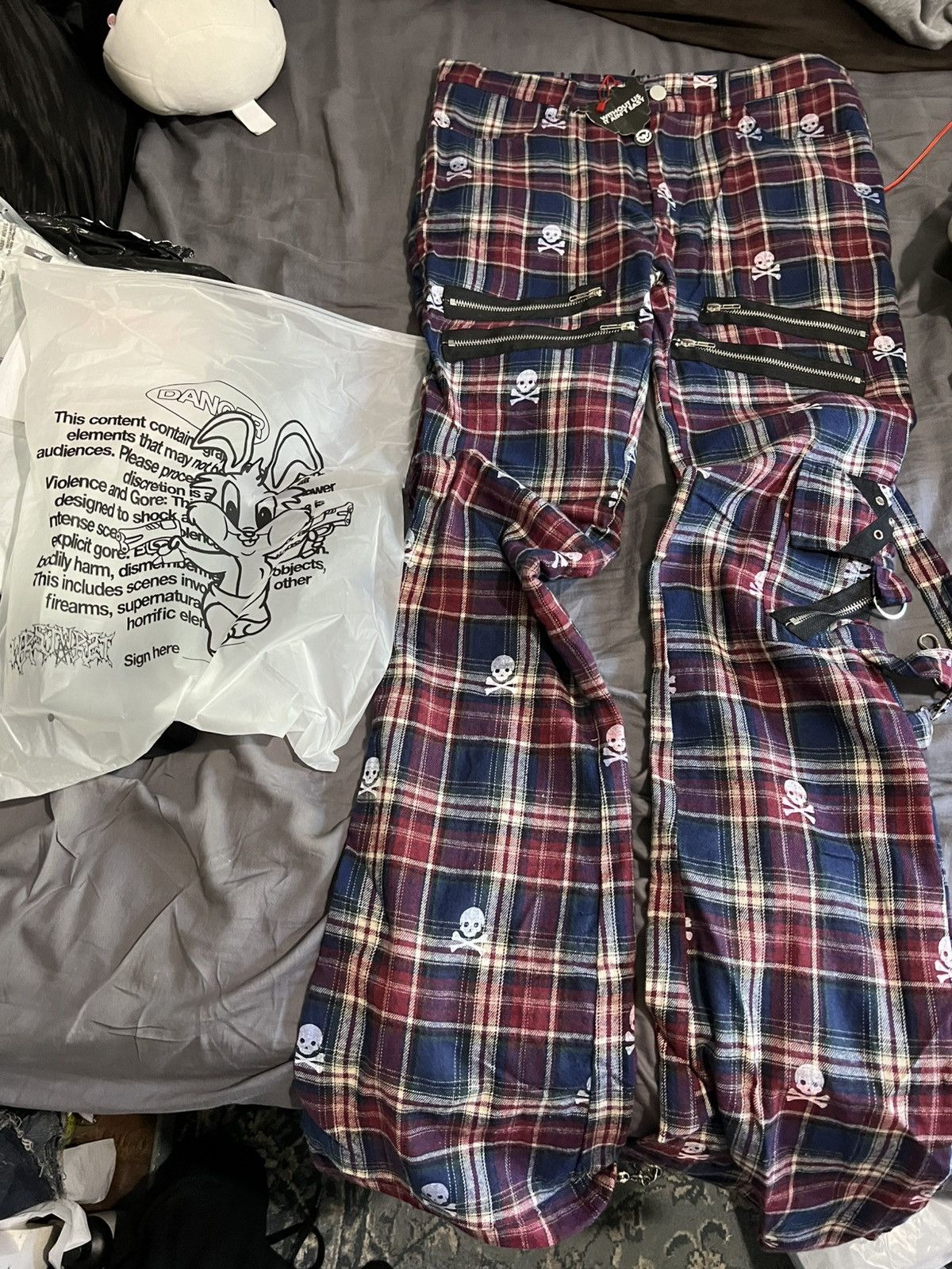 Undercover Wrstwrstwrst skull plaid bondage flared pants Size US 32 / EU 48 - 5 Thumbnail