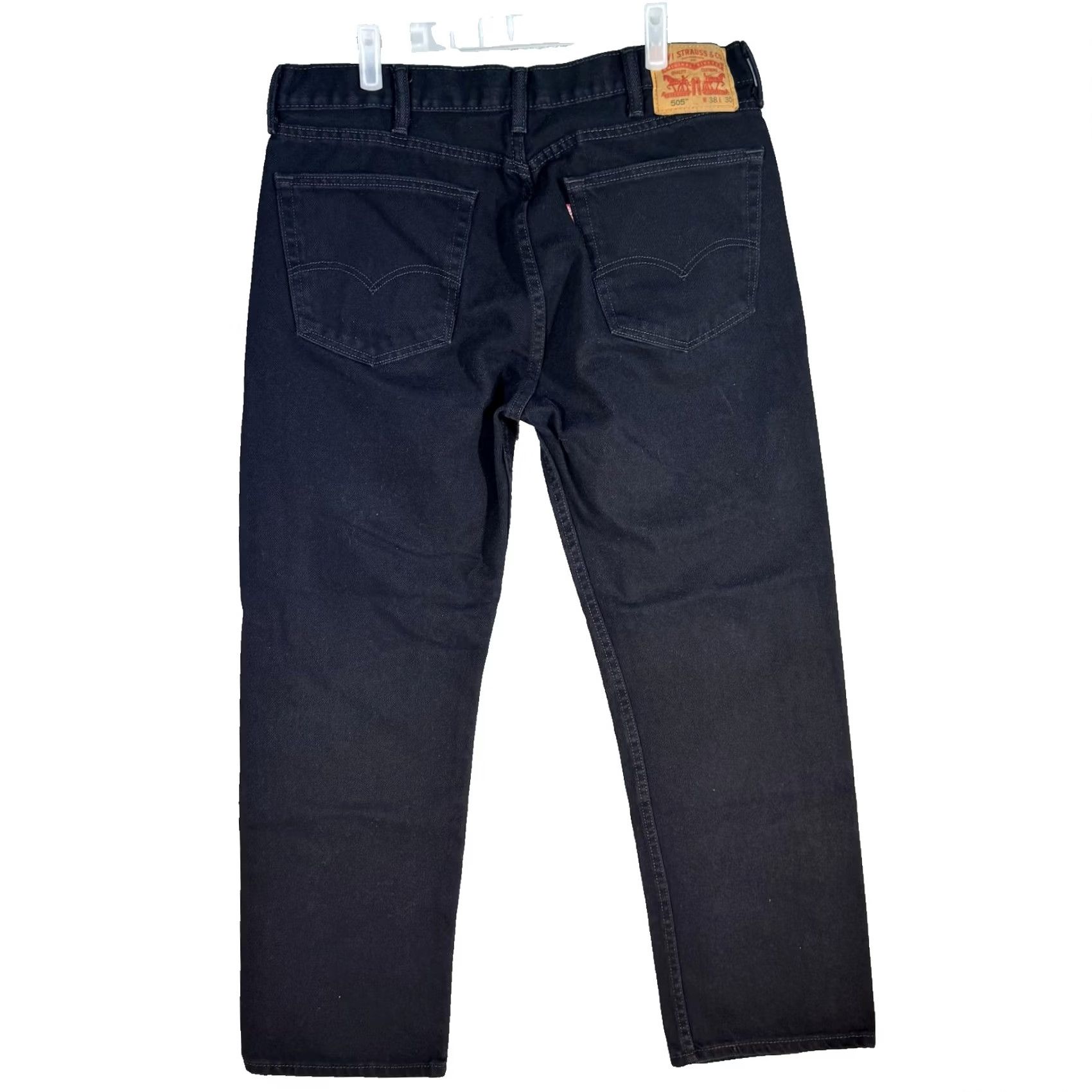 Levi's Levis 505 Jeans Mens 38x30 Black Straight Leg Denim Classic Fit 100% Cotton Regular Waist 30 Inseam 9-12 Rise Zipper Button Pockets Logo 5-Pocket Size US 38 / EU 54 - 2 Thumbnail