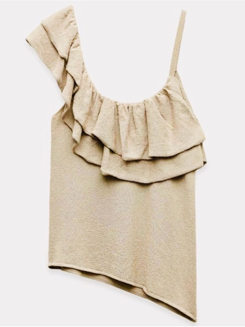 Zara New Zara Asymmetrical Ruffle Knit Beige Top Size S Size S / US 4 / IT 40 - 4 Thumbnail