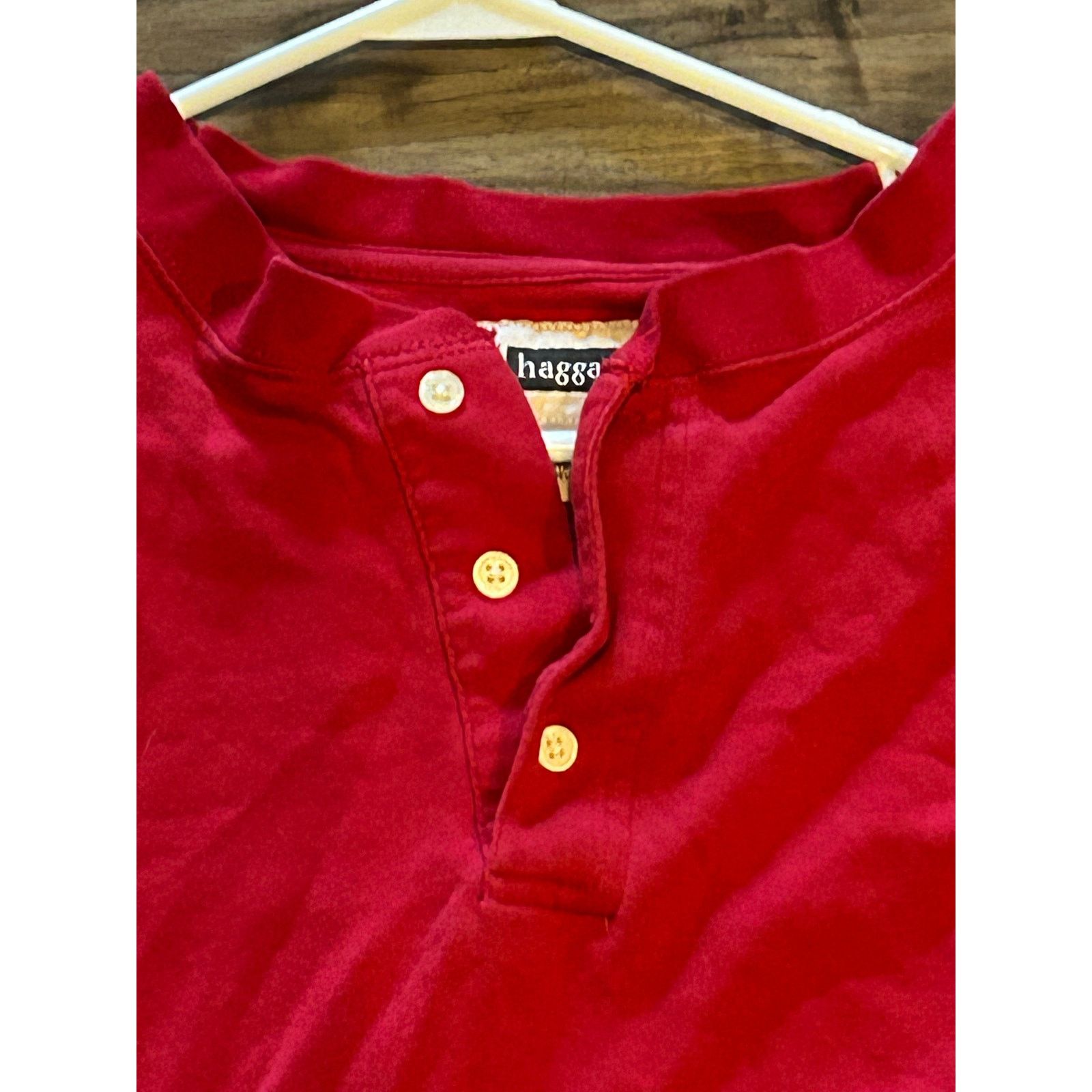 Haggar Vintage Haggar Red Henley Long Sleeve Shirt XL Size US XL / EU 56 / 4 - 3 Thumbnail