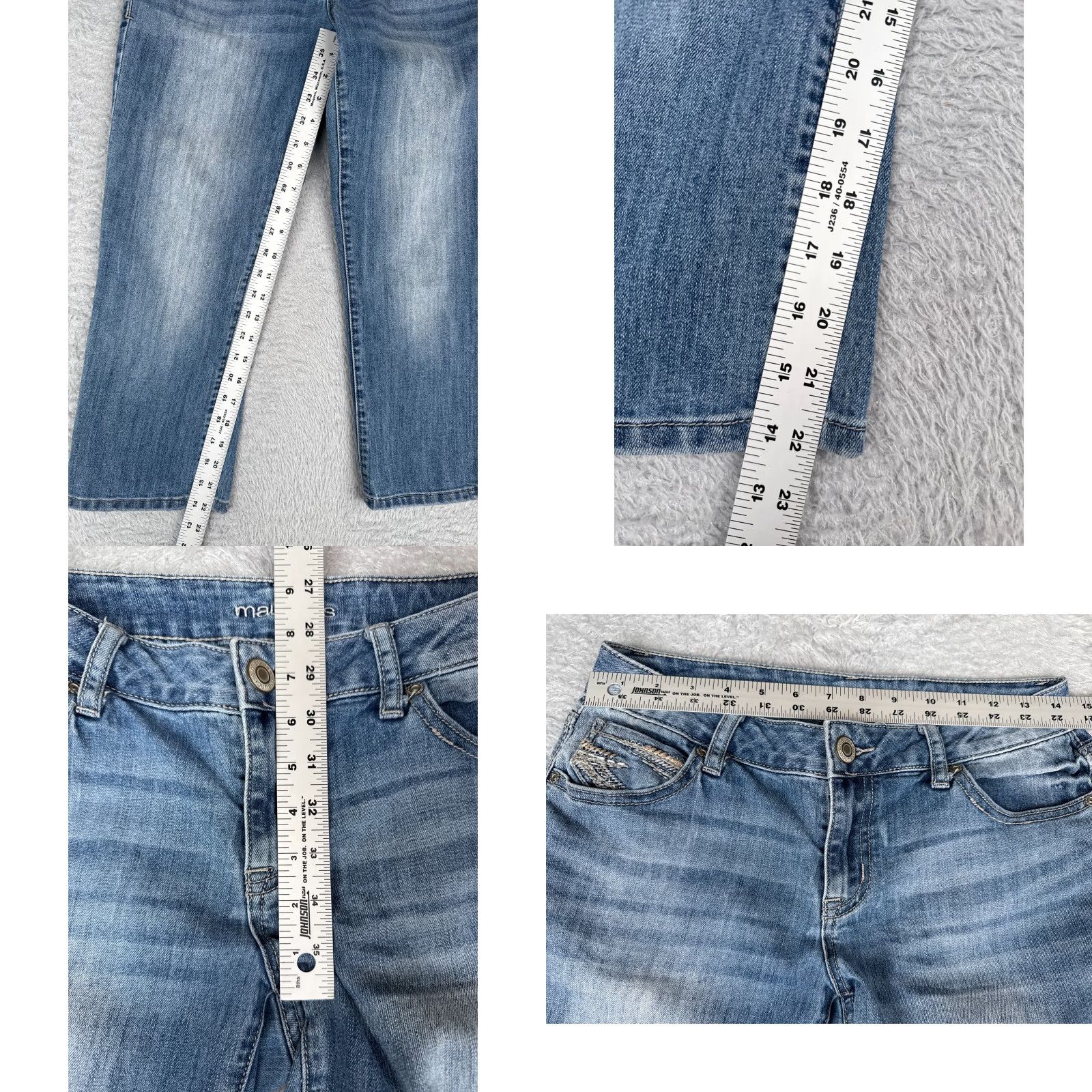 Vintage Maurices Jeans Womens Capri Cotton Blue Denim 2 29x23 Low Embroidered 5-Pocket Distressed Comfort Stretch Size 26" / US 2 / IT 38 - 8 Thumbnail
