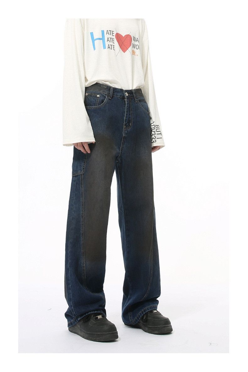 Japanese Brand × Jean American street patchwork distressed straight loose jeans Size US 32 / EU 48 - 2 Thumbnail