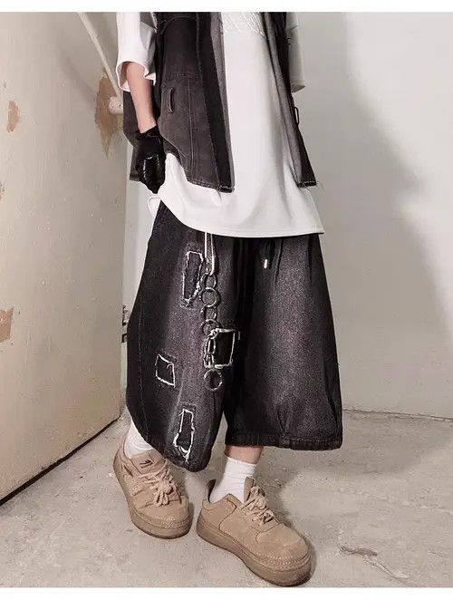 VIBE Vintage High Street Hip Hop Loose Fit Denim Shorts Size US 31 - 4 Thumbnail