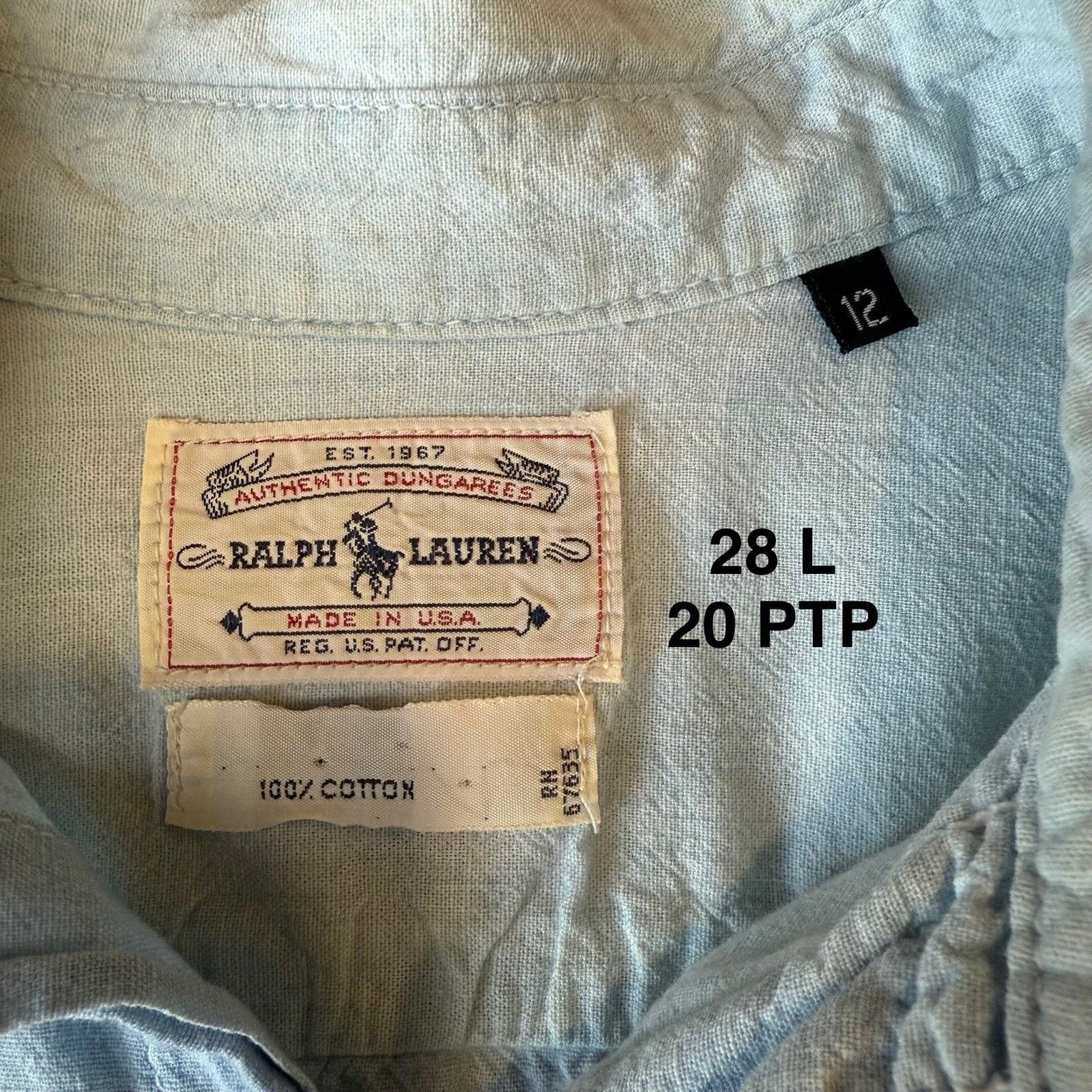 Polo Ralph Lauren × Vintage Vintage Polo Ralph Lauren Chambray Shirt Wmn 12 Blue Light Size XL / US 12-14 / IT 48-50 - 6 Thumbnail