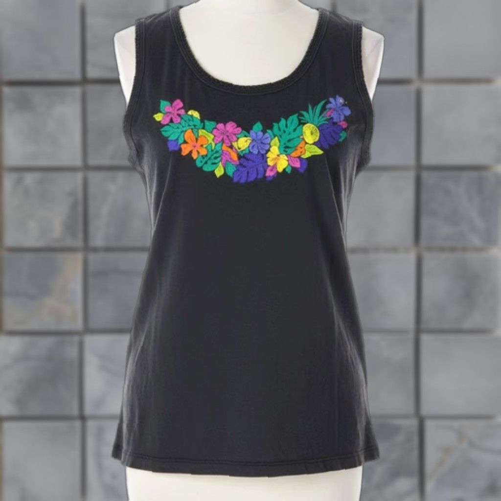Vintage SEPARATE ISSUE Tank Top Plus 18W BLACK Floral 100% Cotton SMALL HOLE Womens Casual Everyday Tank Top Plus Size 18W Ladies Size XXL / US 16-18 / IT 52-54 - 1 Thumbnail