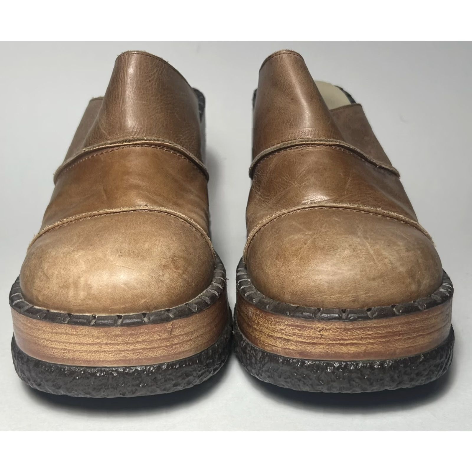 Vintage VINTAGE London Underground Leather Wood Platform Chunky Clogs 7 Women Boot Brown 90s Wedge Platform Slips On Buckle Leather Upper US 7 Size US 7 / IT 37 - 6 Thumbnail