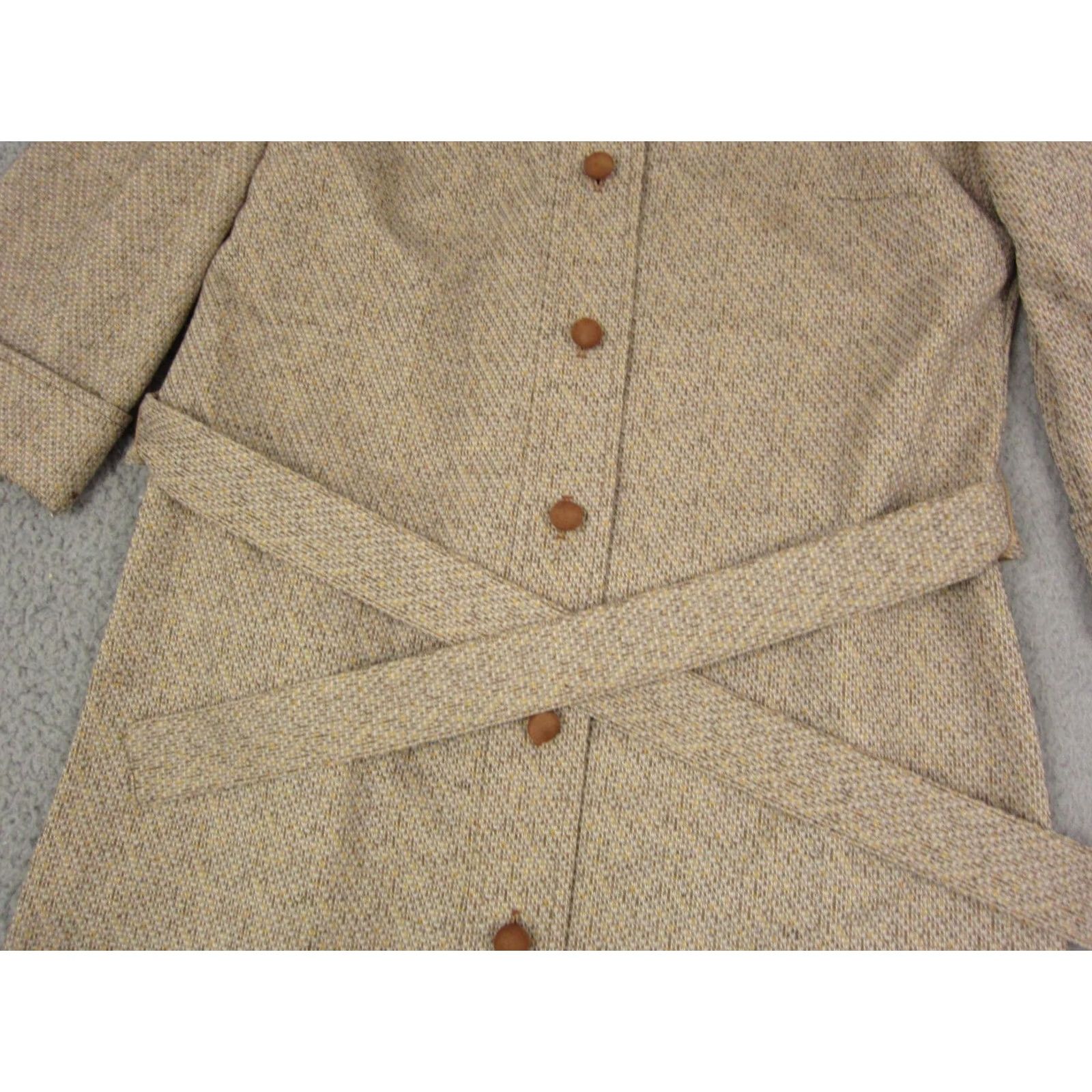 Vintage VINTAGE Country Miss Jacket Womens 10 Brown Belted Tweed 60s Long Sleeve Nylon Coat Trench Button Pockets Casual Made in USA Size L / US 10 / IT 46 - 3 Thumbnail