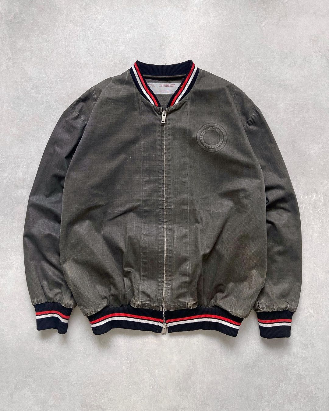 image of Jun Takahashi x Undercover Zip Up Varsity Jacket S/s99 “Relief” in Brown, Men's (Size Large)