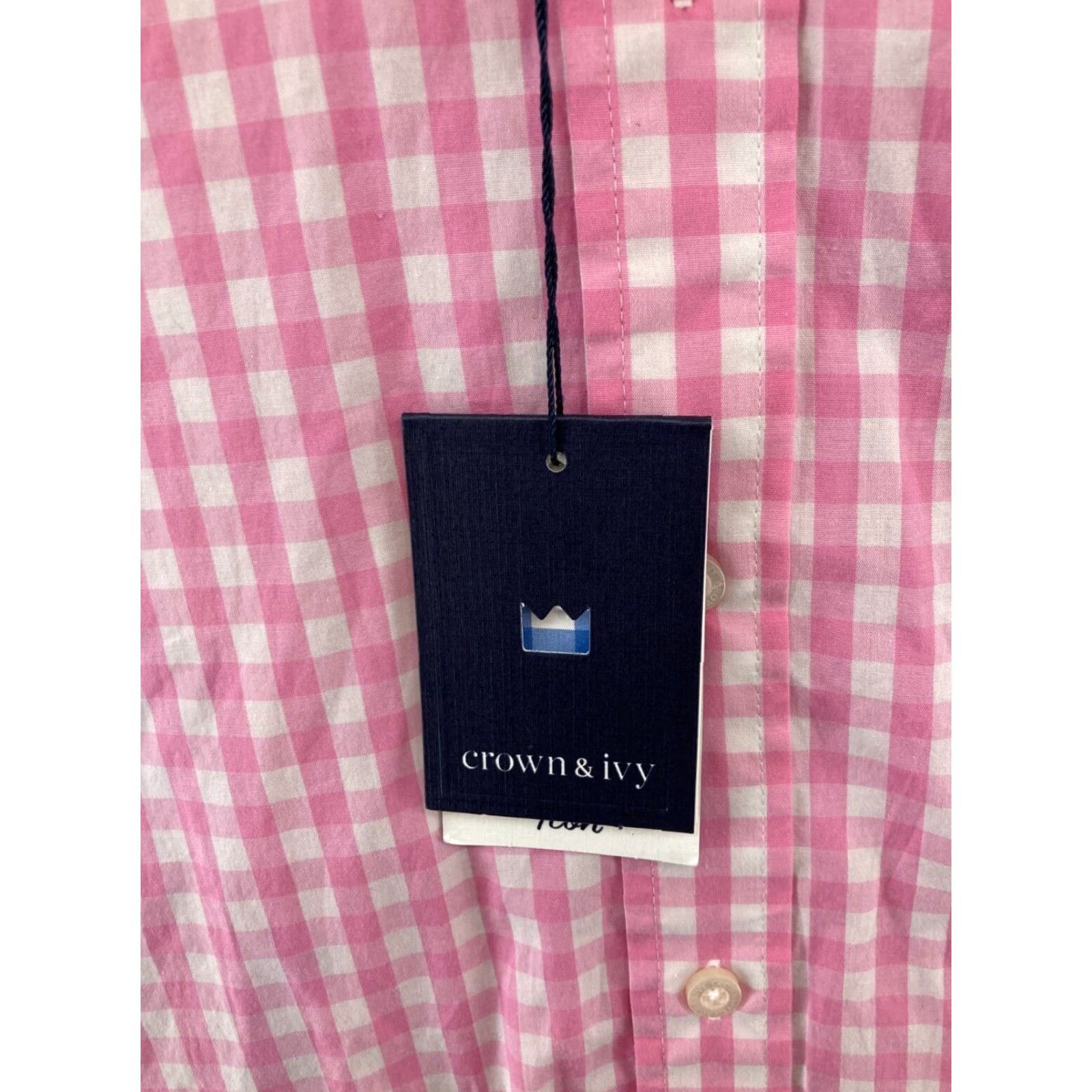 Vintage Crown & Ivy Shirt Mens Large Pink Check Classic Fit NWT Motion Flex Button-Up Collared Long Sleeve Cotton Blend Size US L / EU 52-54 / 3 - 5 Thumbnail