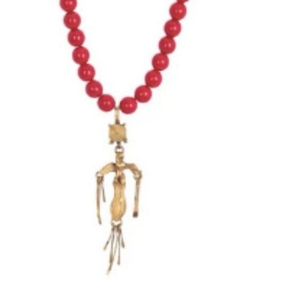 Valentino Red Beaded Ribbon Necklace with Gold Pendant Size ONE SIZE - 4 Thumbnail