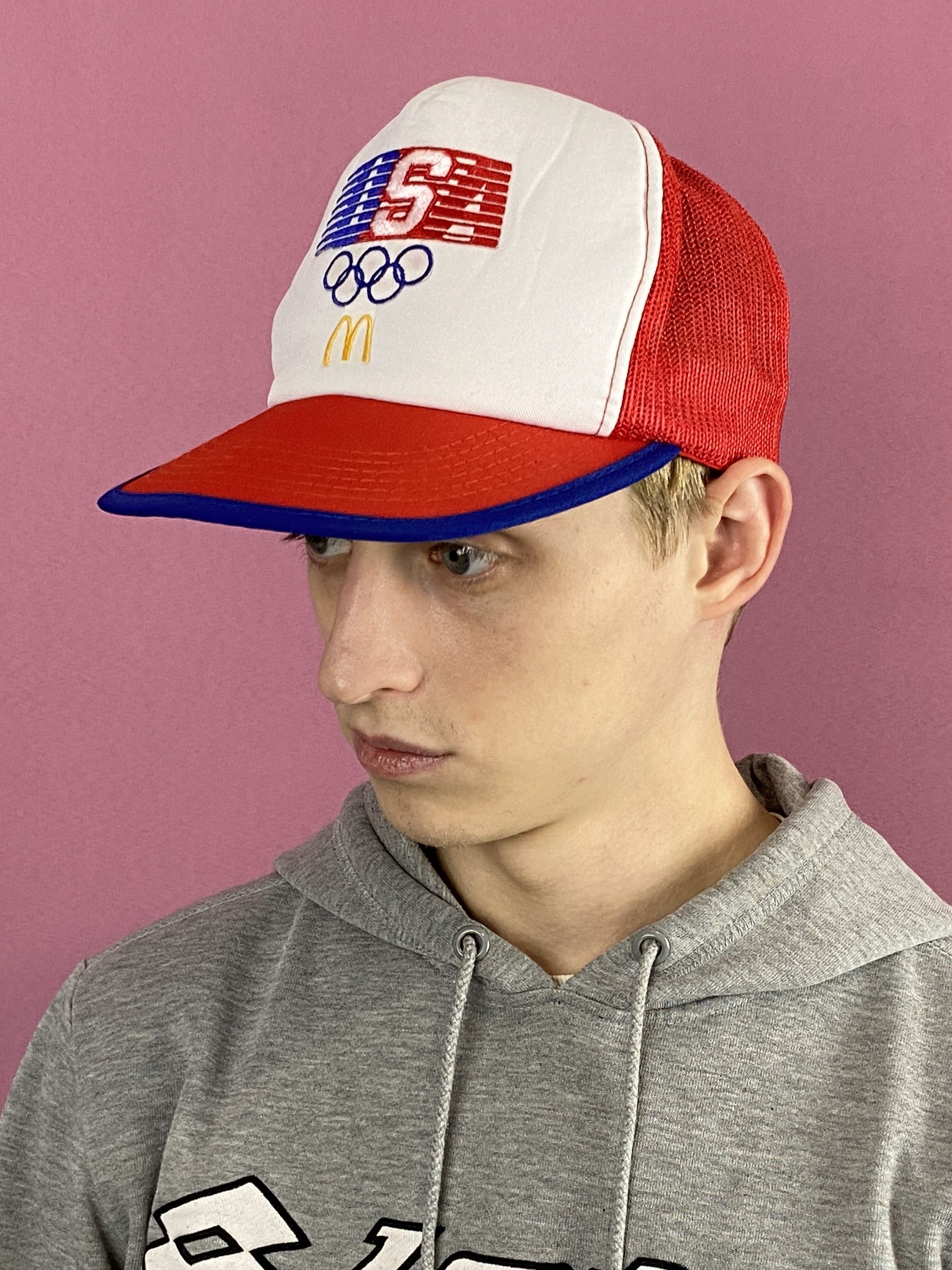 USA Olympics × Vintage 80s McDonalds Olympics USA Vintage Men's Mesh Trucker Cap Size ONE SIZE - 1 Thumbnail