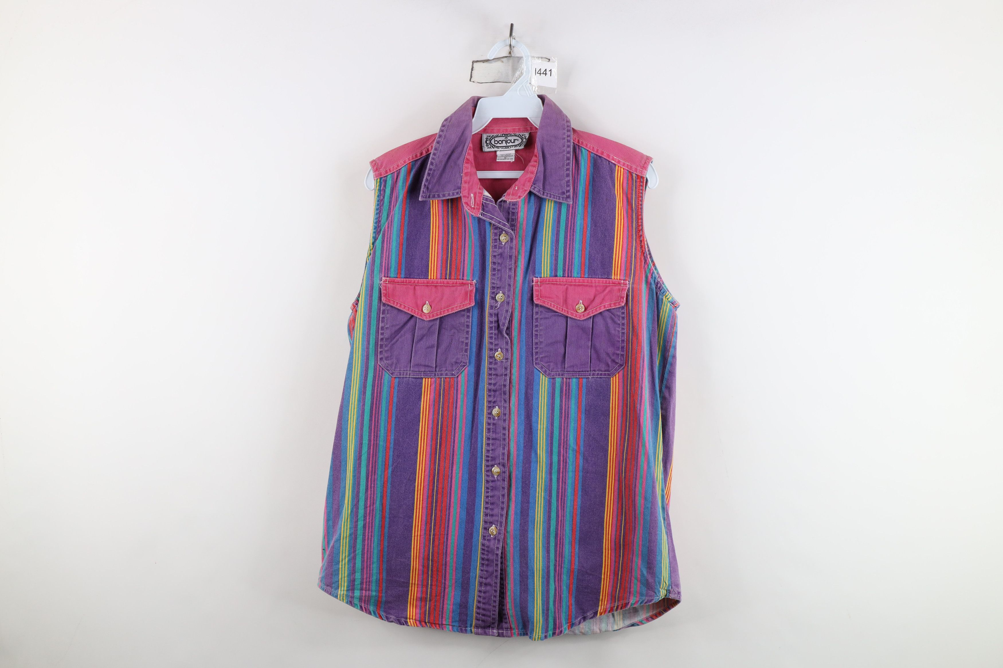 Vintage Vintage 90s Streetwear Rainbow Sleeveless Button Shirt Size M / US 6-8 / IT 42-44 - 1 Thumbnail