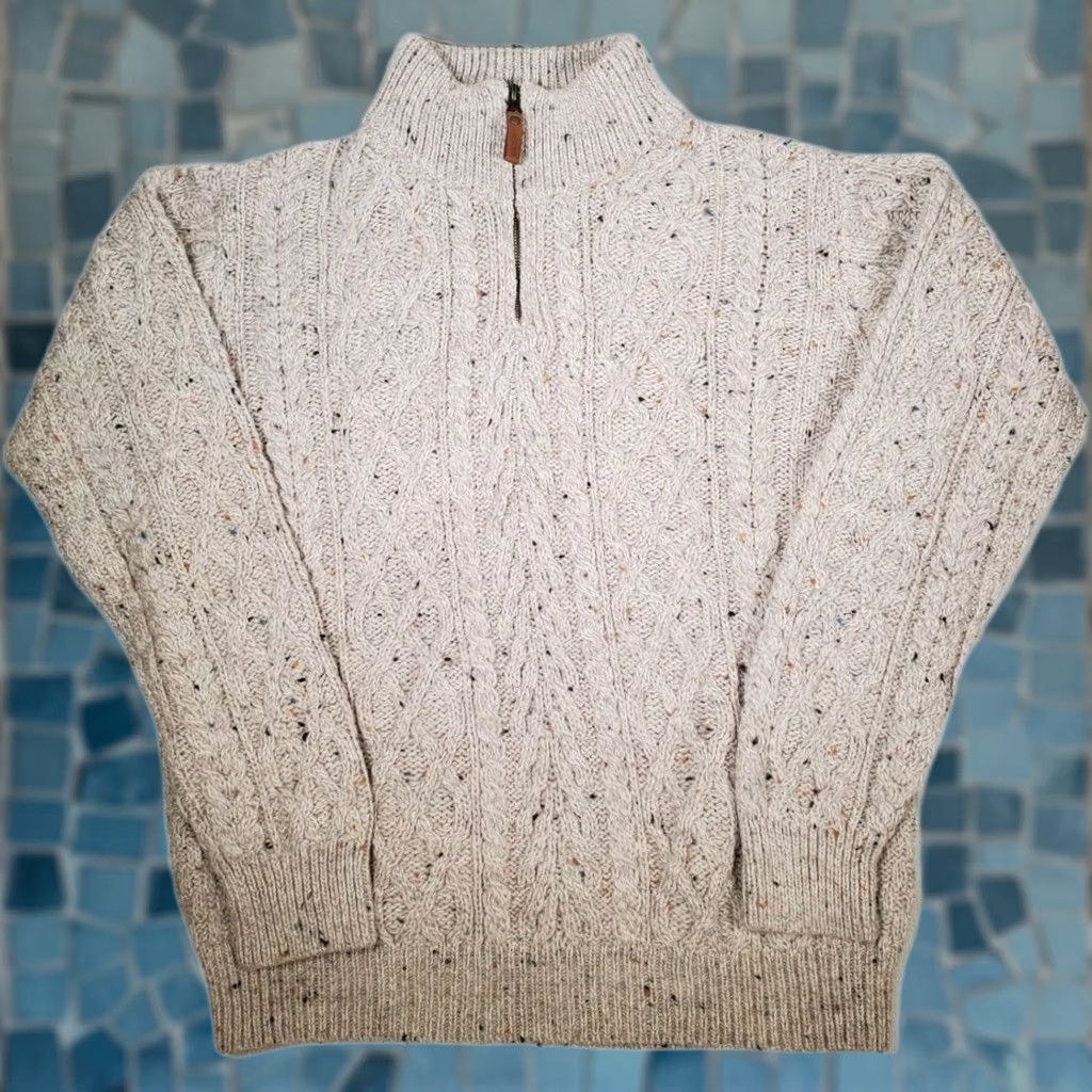 Vintage Aran Crafts Signature Half Zip Irish Wool Sweater Beige 100% Merino Mens M Size US M / EU 48-50 / 2 - 1 Thumbnail