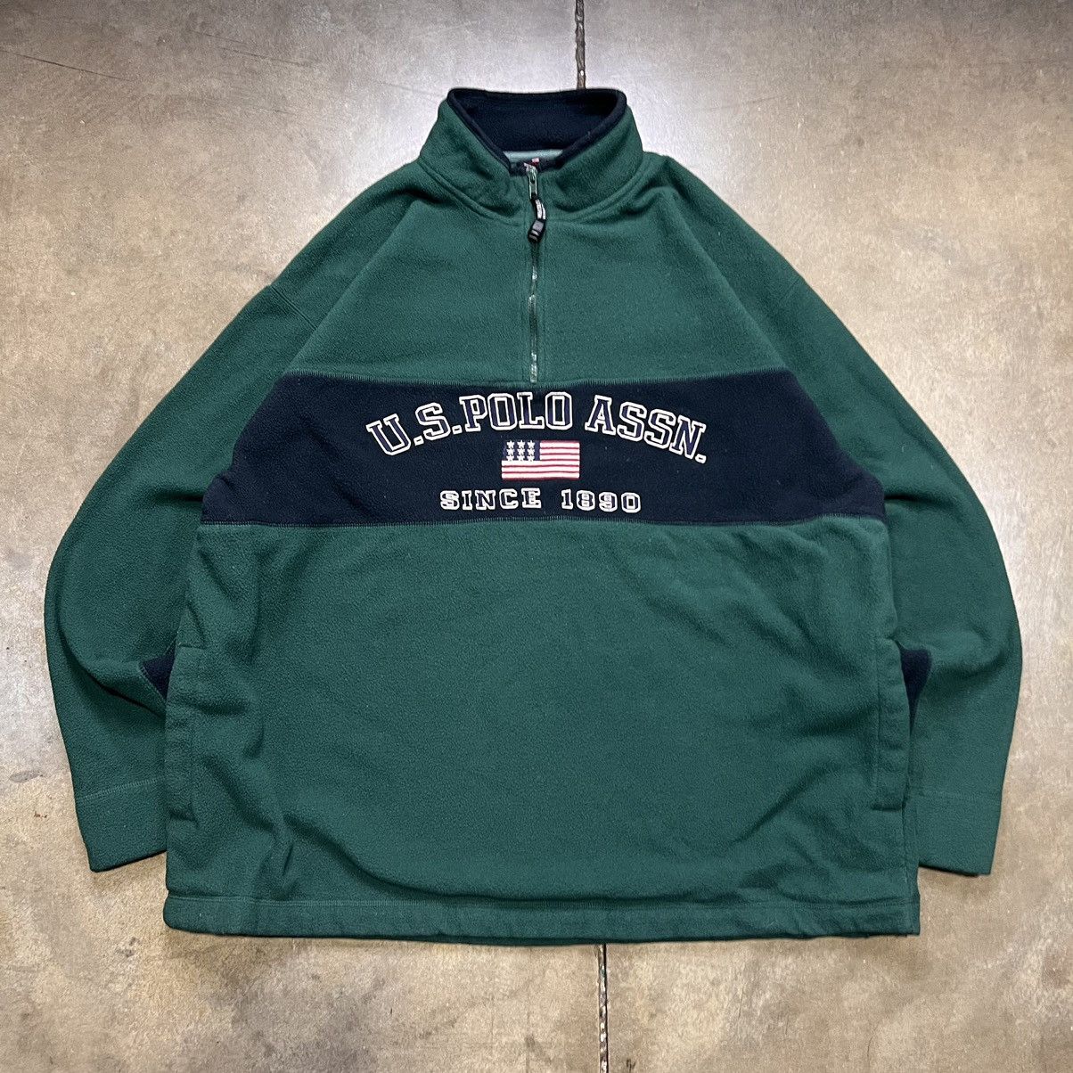 U.S. Polo Assn. × Vintage Vintage 90s Y2K U.S. Polo Assn. Fleece Flag Sweatshirt Boxy Size US XXL / EU 58 / 5 - 8 Thumbnail