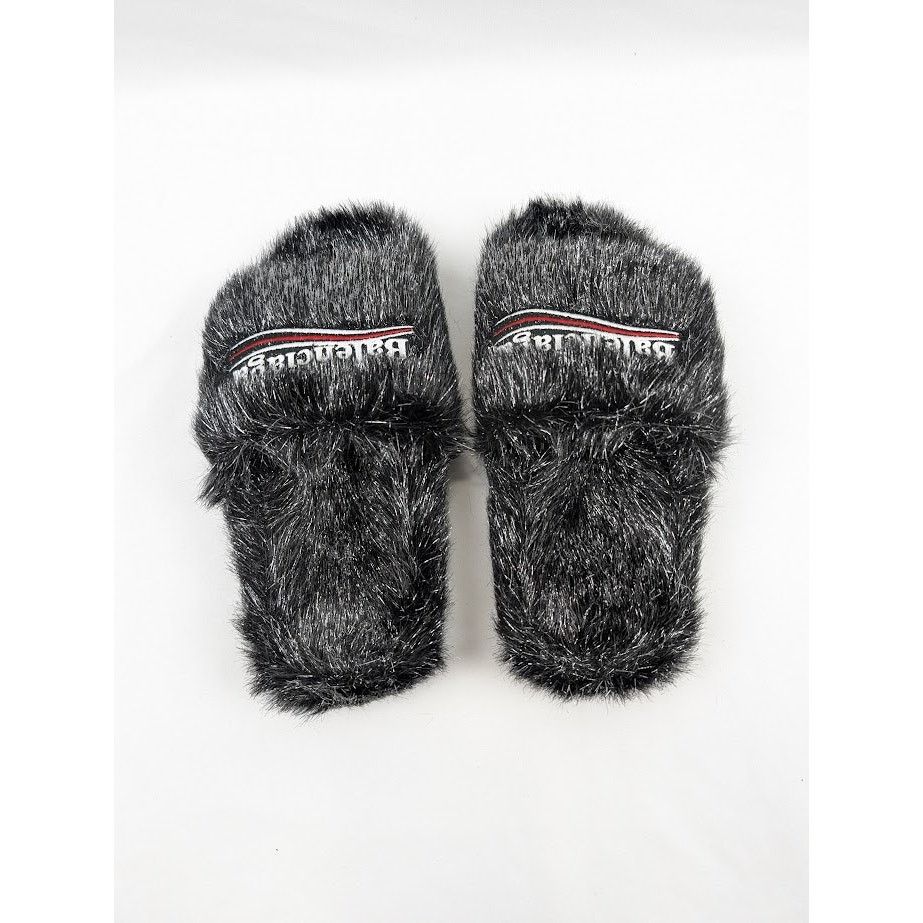 Balenciaga o1rshd1 Furry Slide Metallic in Black/Silver/White/Red Size US 6 / IT 36 - 17 Thumbnail