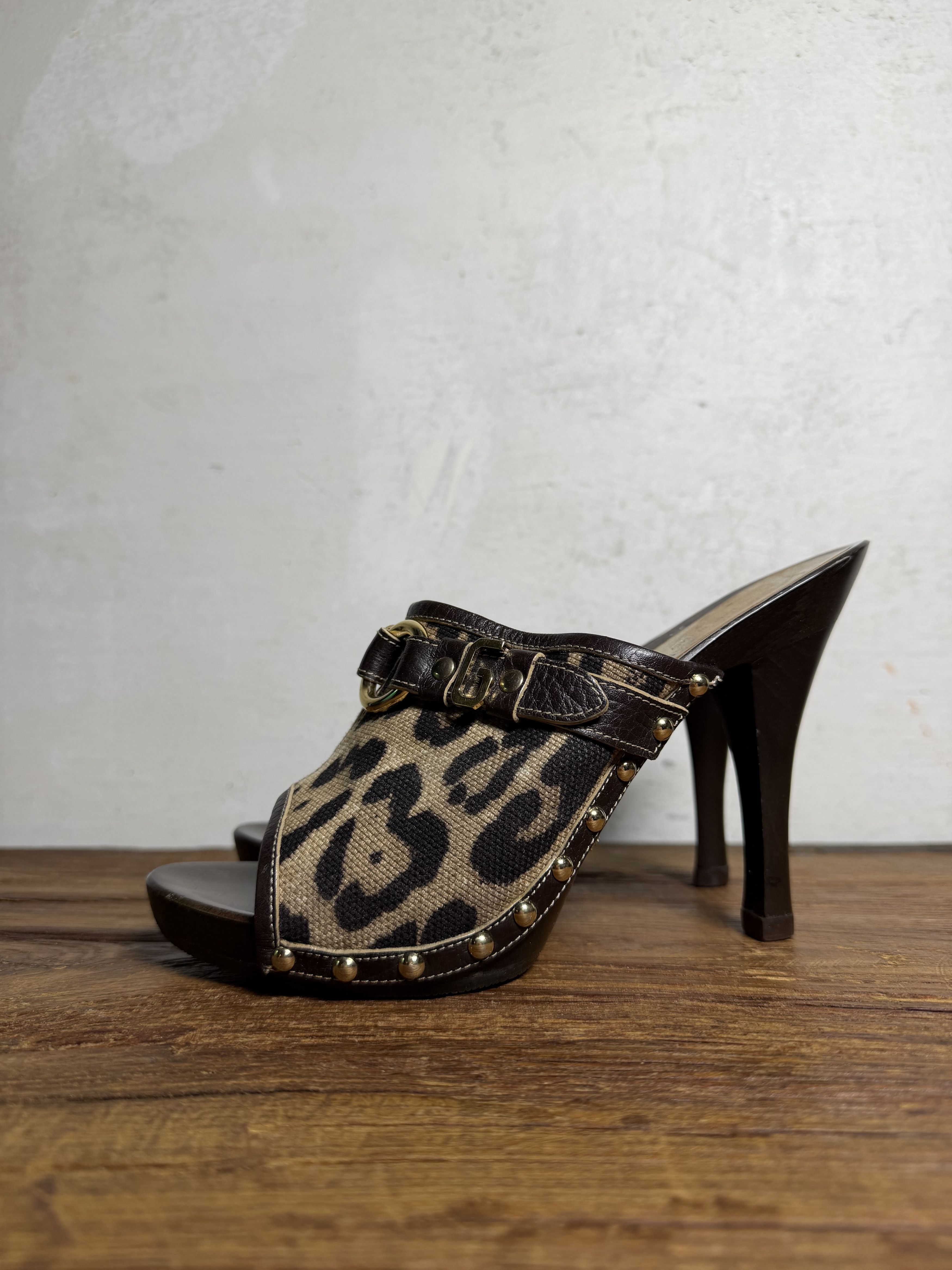 Dolce & Gabbana DOLCE & GABBANA Brown & Beige Canvas Leather Clog Sandals Size US 9 / IT 39 - 1 Thumbnail