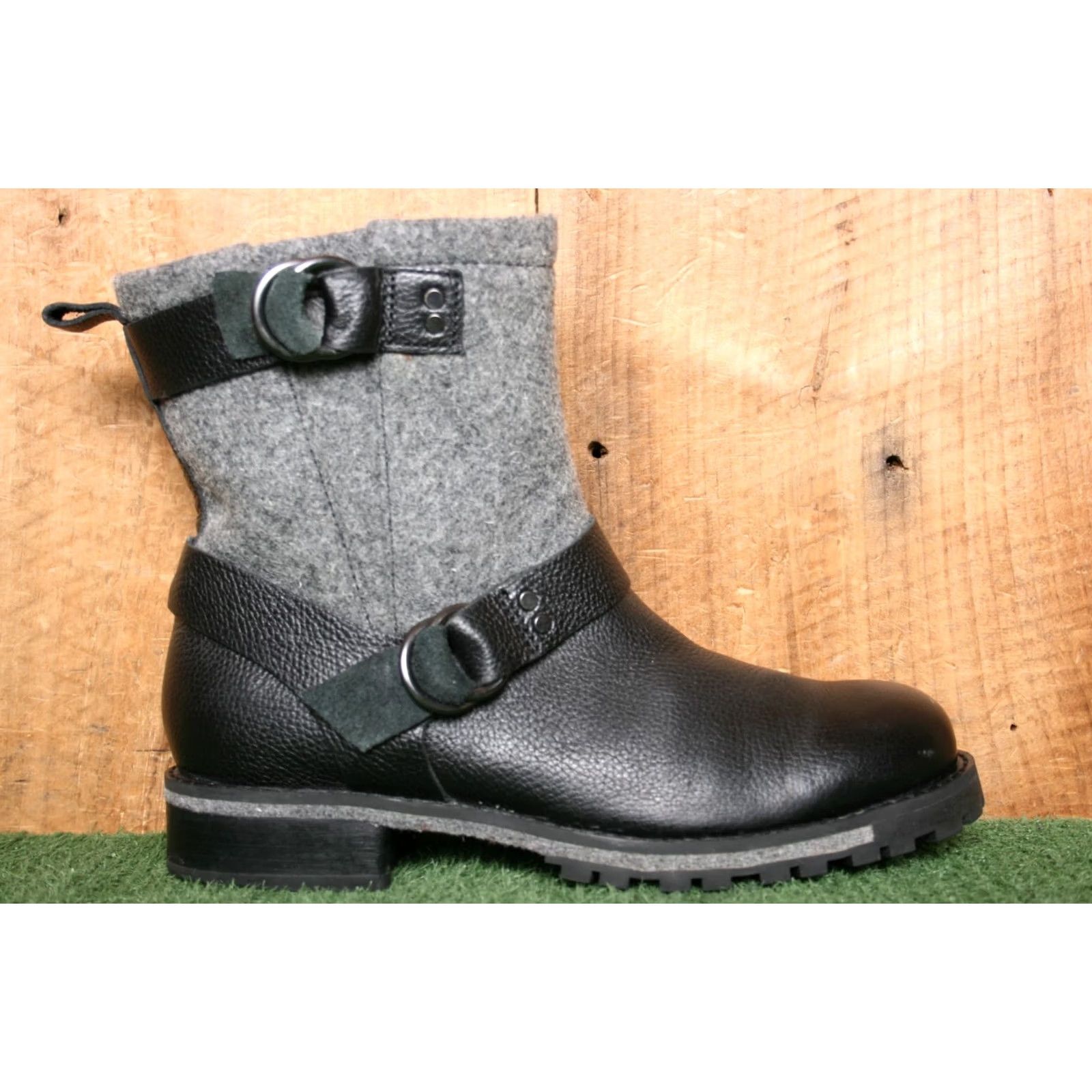 Vintage VINTAGE WOOLRICH Baltimore Black Leather & Gray Wool Moto Boots Women's Sz. 8.5 M Size US 9 / IT 39 - 2 Thumbnail