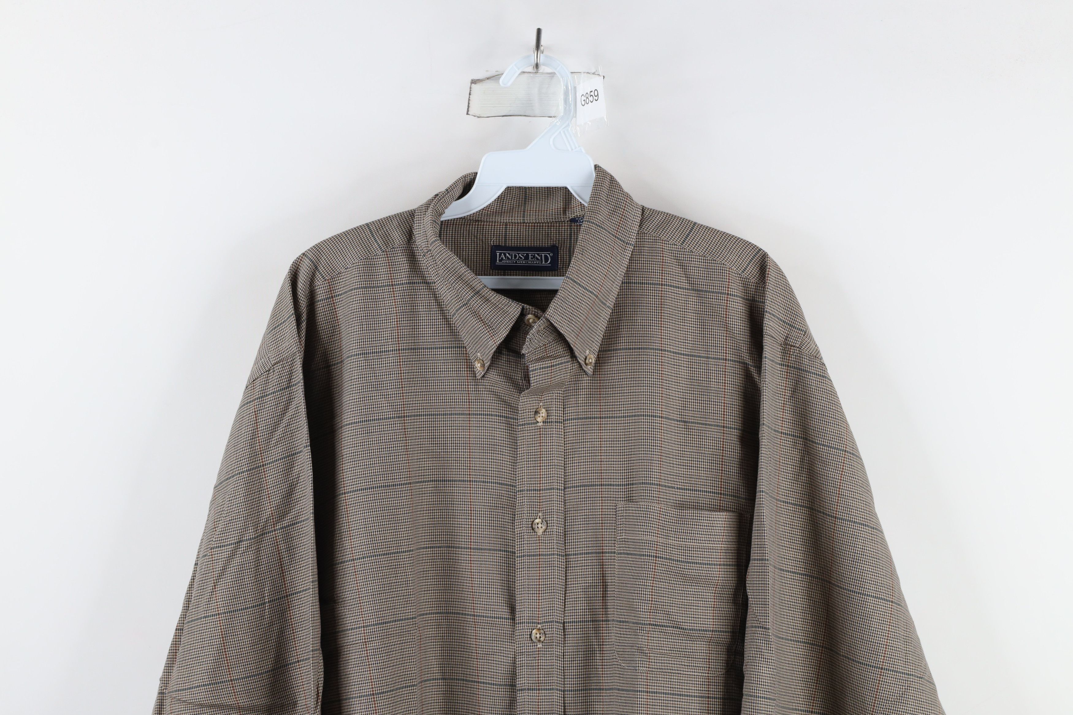 Lands' End × Vintage Vintage 90s Lands End Button Down Shirt Houndstooth Plaid Size US L / EU 52-54 / 3 - 2 Thumbnail