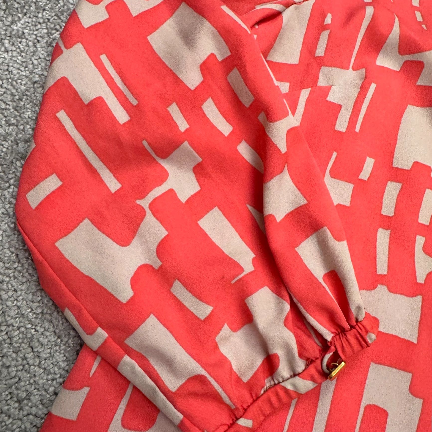Vintage Tahari Geometric Midi Shift Dress Womens 10 Coral Pink Keyhole Zip Size L / US 10 / IT 46 - 7 Thumbnail