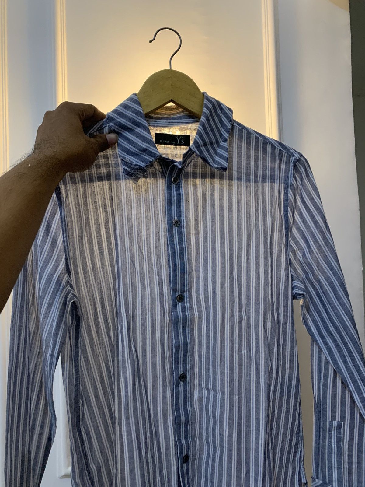 Yohji Yamamoto Yohji Yamamoto • Semi-Sheer Striped Shirt Asymmetric Collar Size US S / EU 44-46 / 1 - 5 Thumbnail