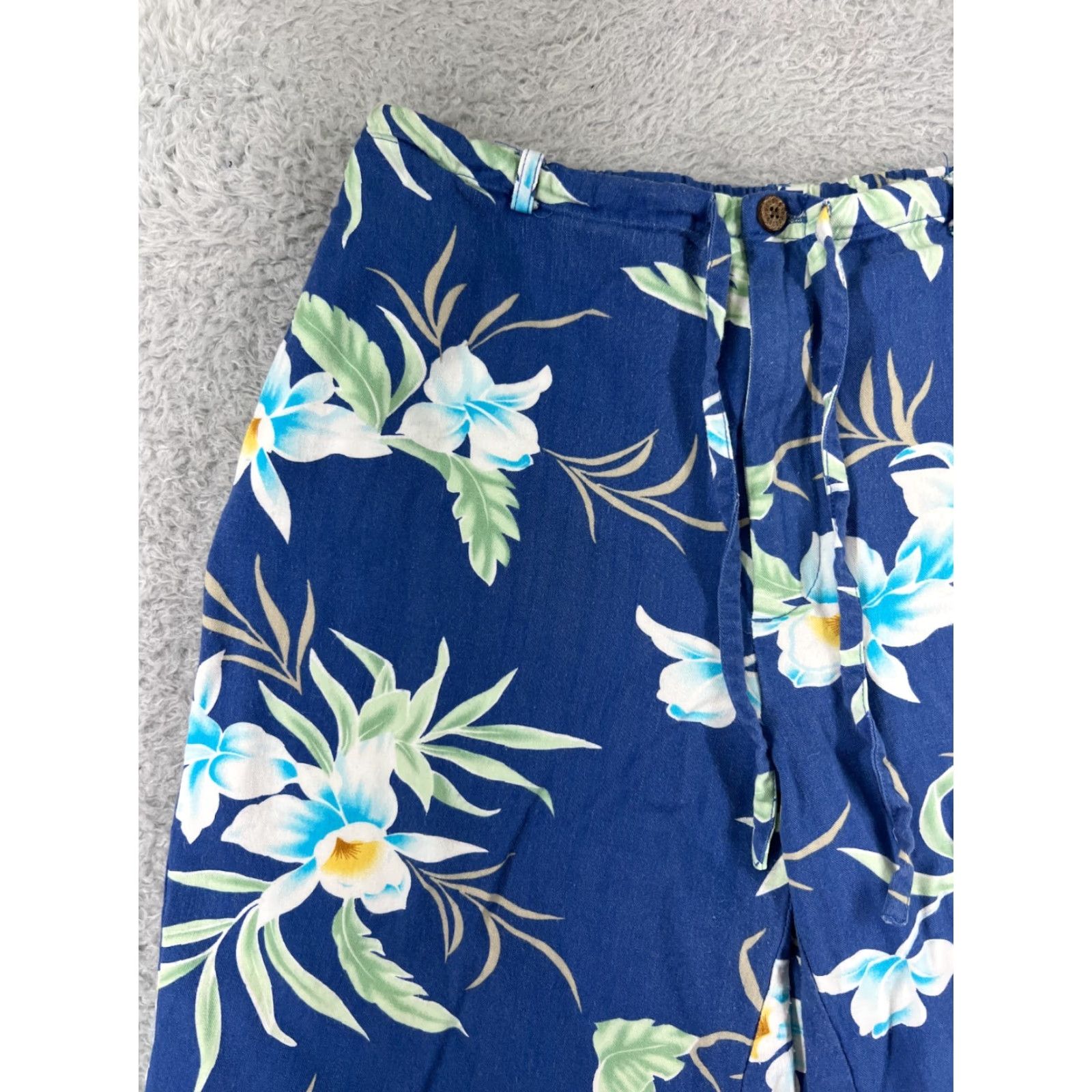 Vintage Shaver Lake Pants Womens Large Blue Floral 100% Rayon Wood Button Hawaiian Size 36" / US 14 / IT 50 - 6 Thumbnail