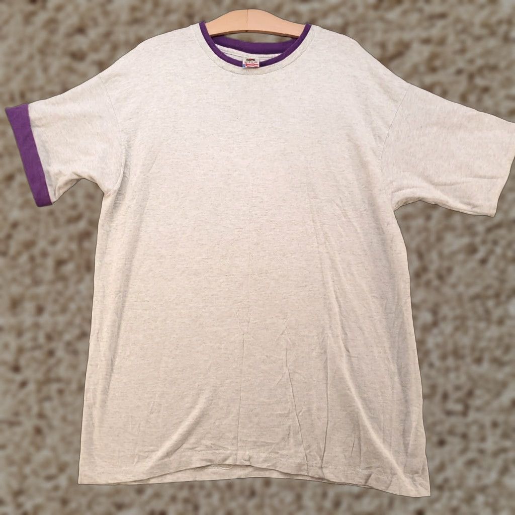 Fruit Of The Loom VINTAGE Fruit Of The Loom Shirt Mens XL Gray Purple Cuff 90s Skater Ringer USA Shirt XL Gray 80s 90s Grunge Mens Size US XL / EU 56 / 4 - 1 Thumbnail