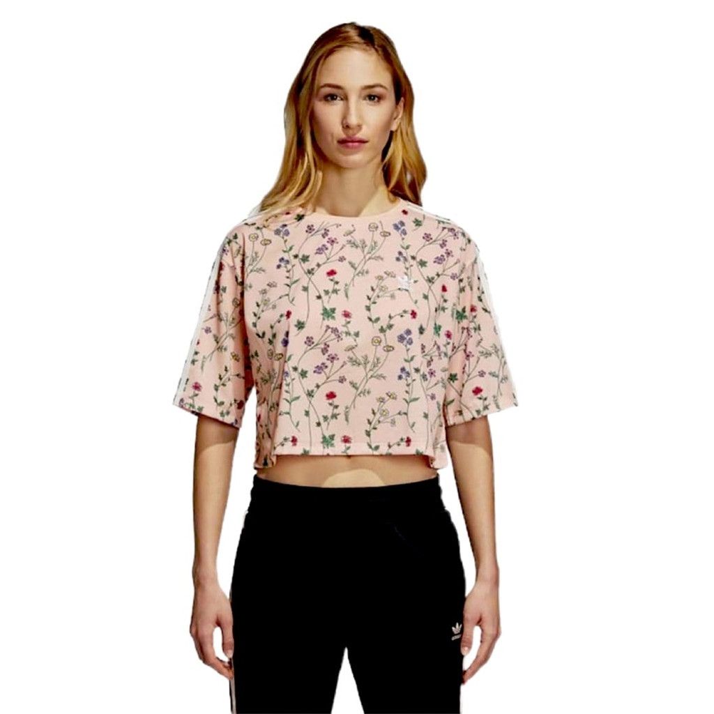 Adidas ADIDAS No Sunshine When I'm Gone" Soft Pink Floral Crop Top Size XXS / US 00 / IT 34 - 2 Thumbnail