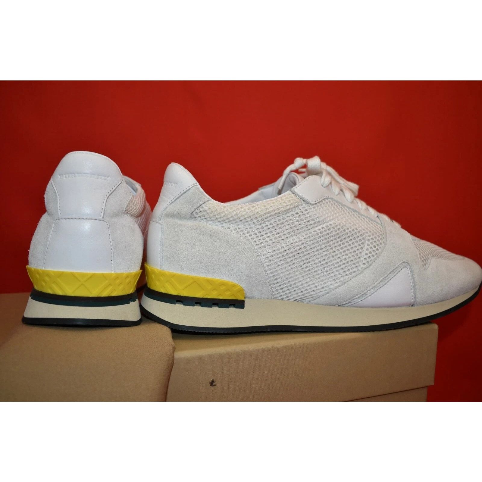 Burberry BURBERRY THE FIELD WHITE MESH SUEDE LOGO SNEAKERS 44.5 ITAL Size US 11.5 / EU 44-45 - 9 Thumbnail