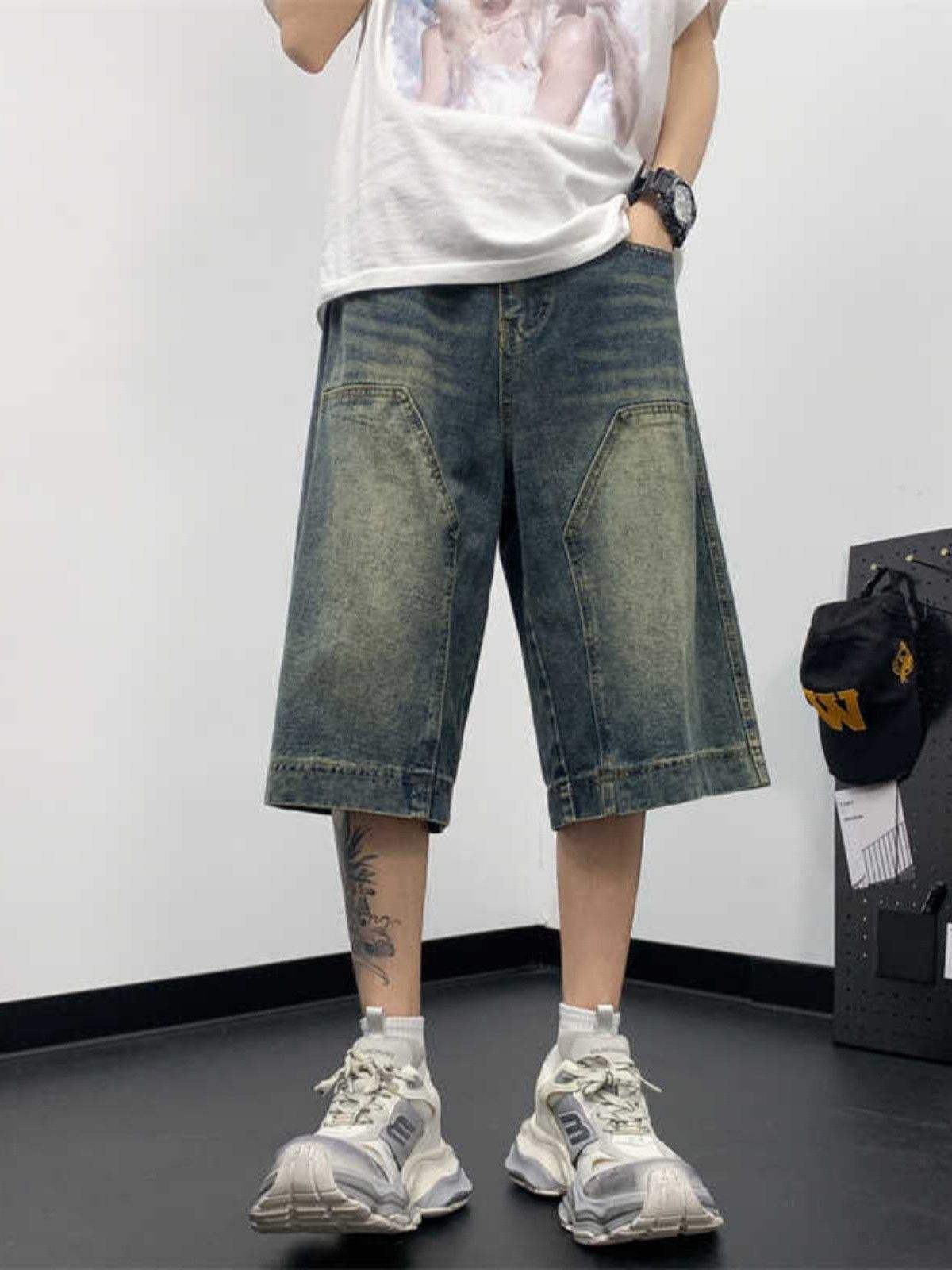 Japanese Brand × Jean Retro straight leg wide leg washed denim shorts Size US 30 / EU 46 - 1 Thumbnail