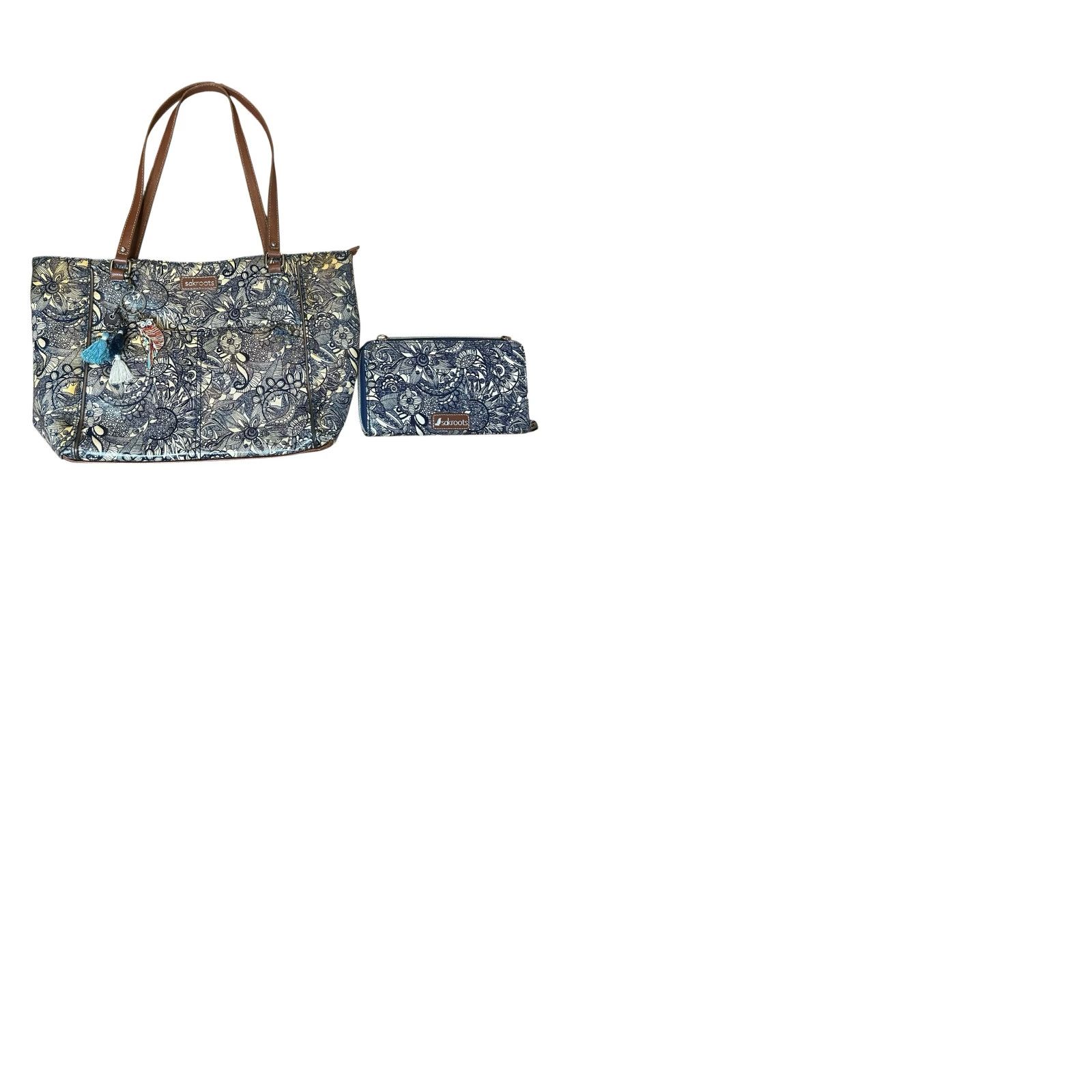 Vintage Sakroots Spirit Metro Tote Bag W/Wallet Owl Keychain Women Purse Floral Navy Tote U.S. Adults Women Ladies (not valid) Size ONE SIZE - 12 Thumbnail