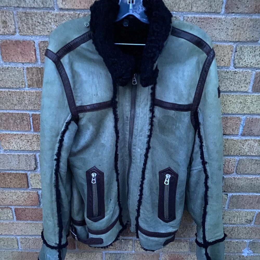 Diesel Diesel LENCANG Shearling Leather Jacket Green Large SheepSk Size US L / EU 52-54 / 3 - 7 Thumbnail