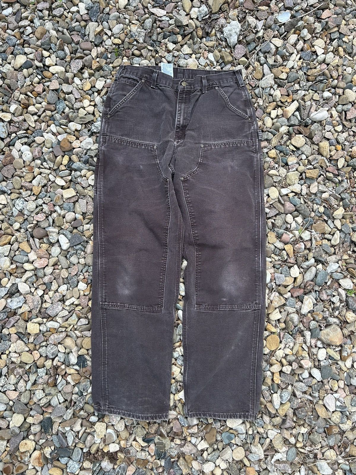 image of Carhartt Dark Brown Double Knees Perfectly Faded, Men's (Size 34)