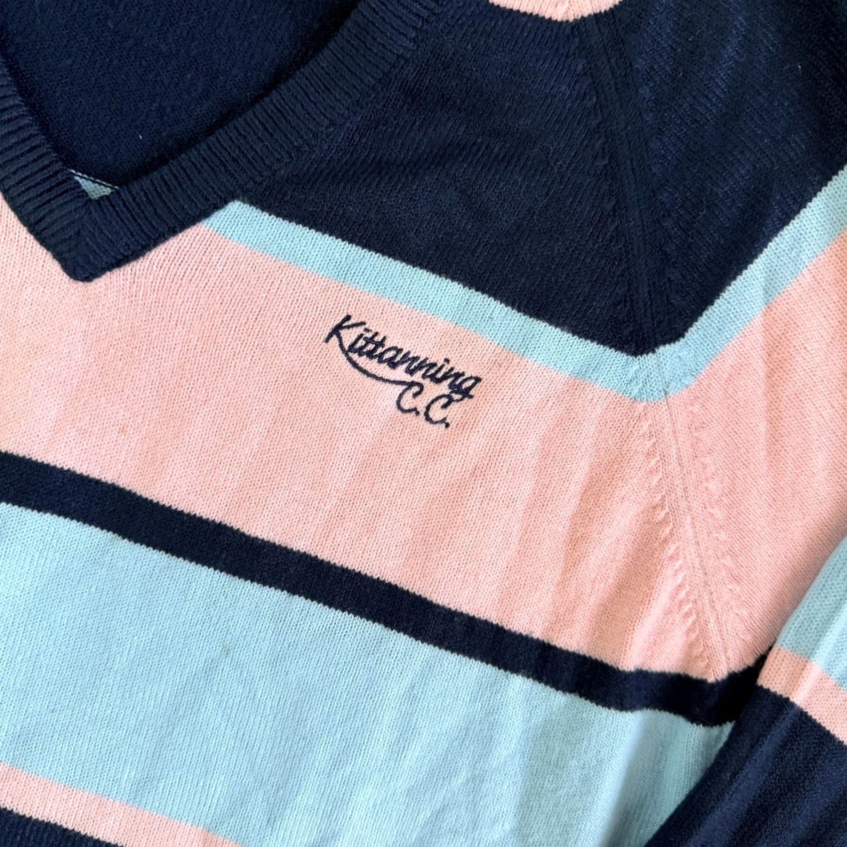 Vintage Vintage Lady LaMode Sweater Womens Medium Blue Striped V-Neck Golf Country Club Embroidered Logo Pullover Knit Shirt Size M / US 6-8 / IT 42-44 - 2 Thumbnail