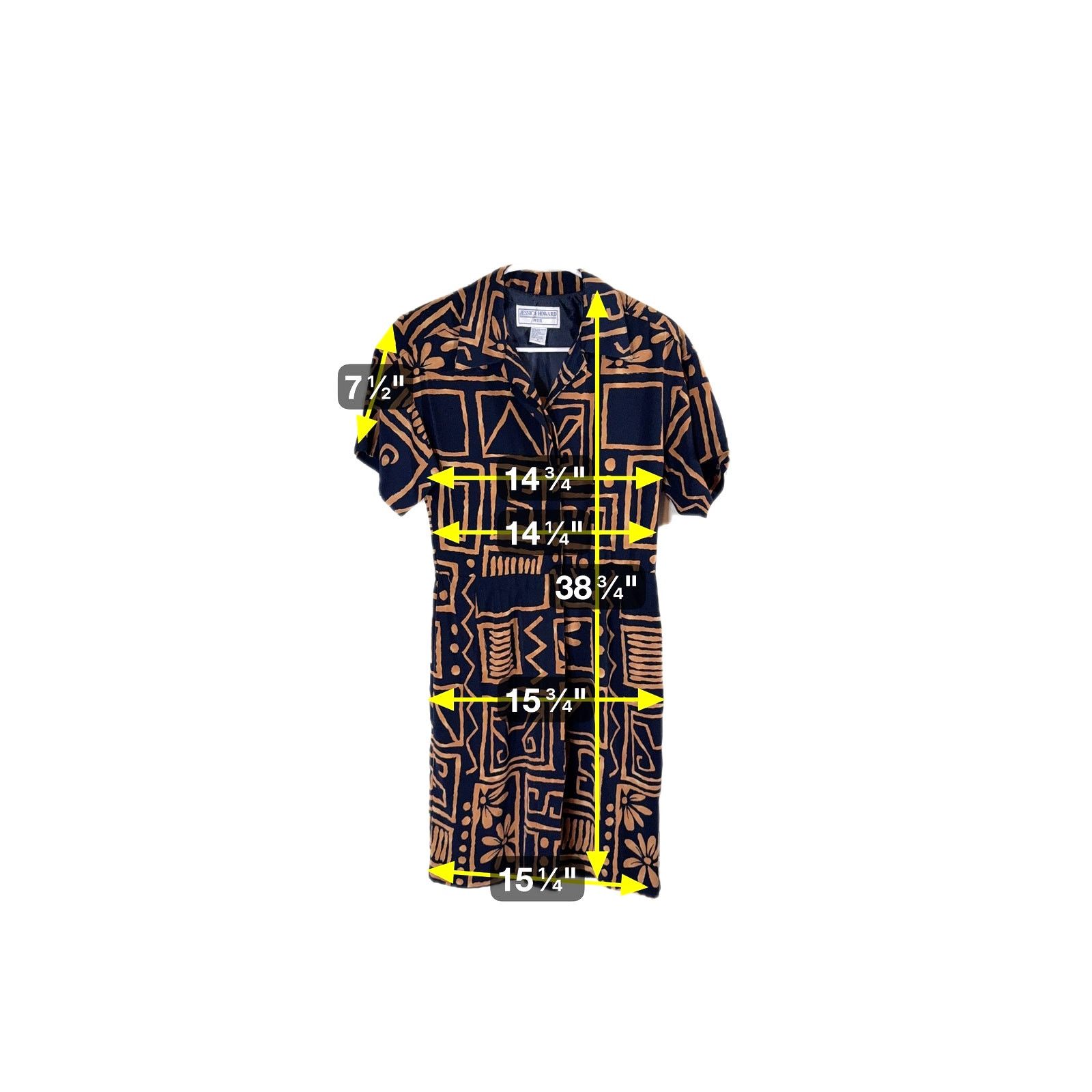 Vintage Vintage 80s Jessica Howard Black & Ochre Tribal Print Dress Size M / US 6-8 / IT 42-44 - 3 Thumbnail