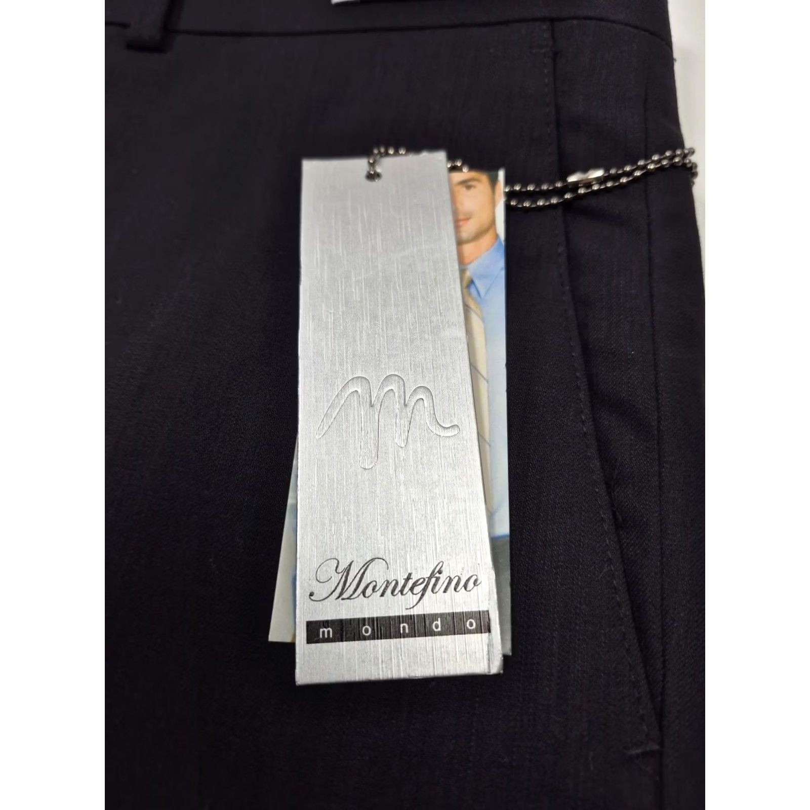 Vintage Montefino Dress Pants Mens 36x36 Black Wool Flat Front Unhemmed Super 120's NWT Size US 36 / EU 52 - 3 Thumbnail