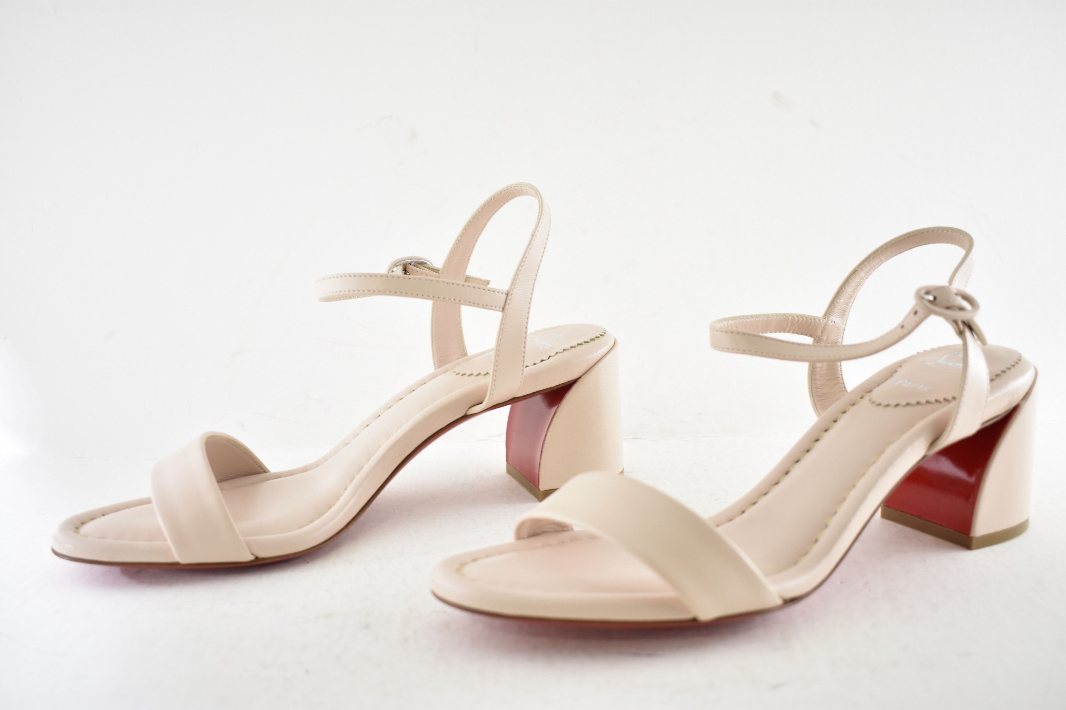 Christian Louboutin Miss Jane Sandal 55 Leche Beige Ankle Strap Block Heel 37.5 Size US 7.5 / IT 37.5 - 12 Thumbnail