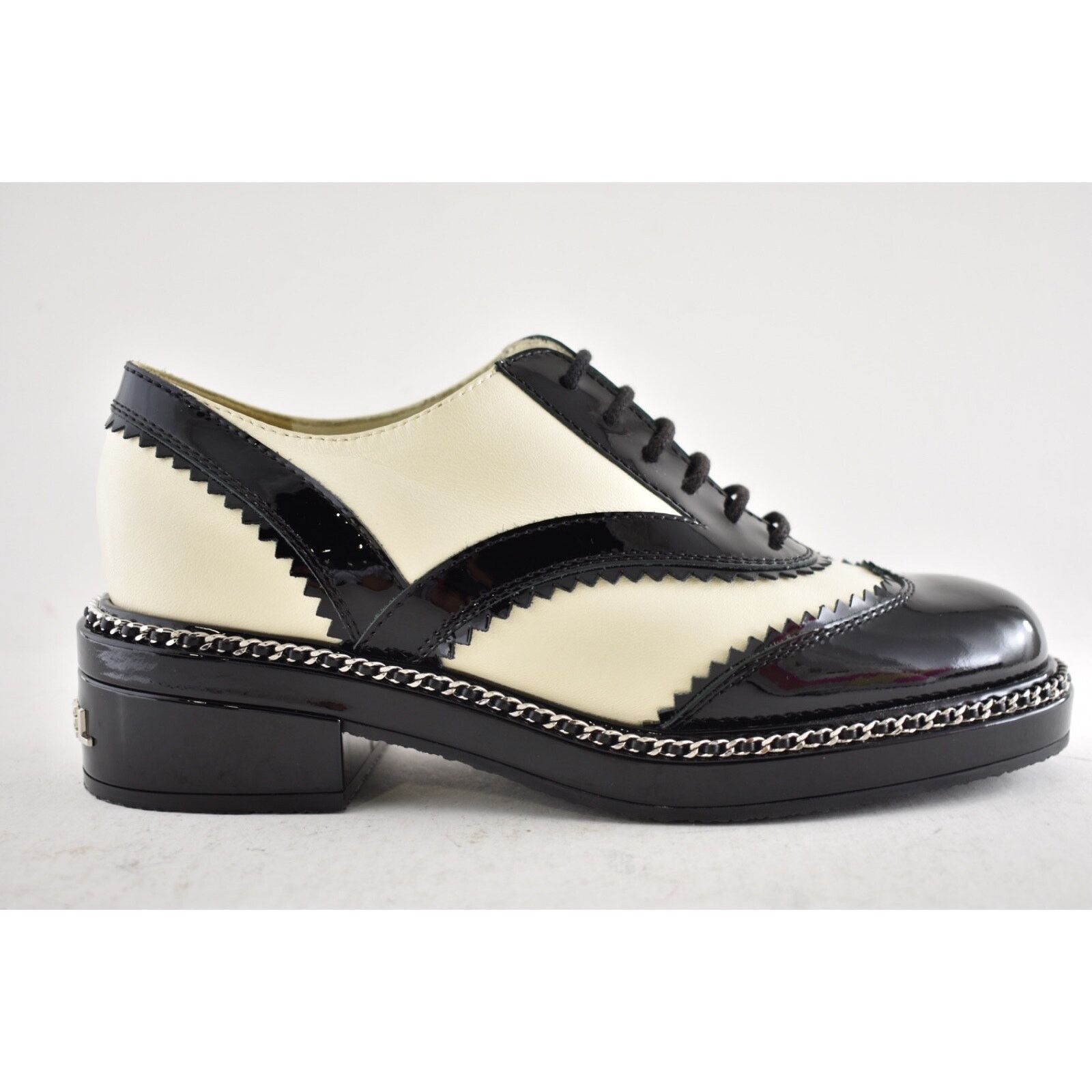 Chanel Chanel 19K Black White CC Logo Chain Around Lace Up Tie Size US 6.5 / IT 36.5 - 2 Thumbnail