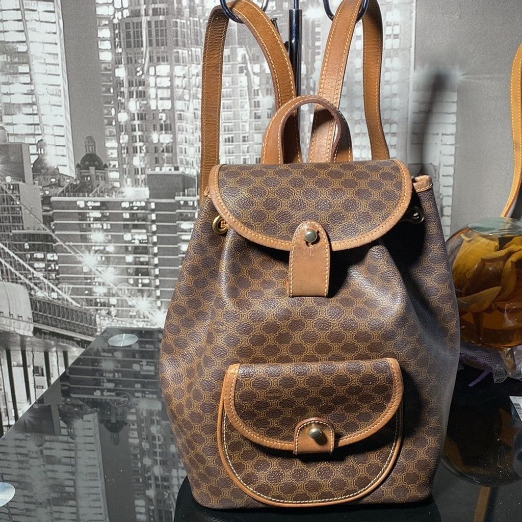 Celine Authentic CELINE Macadam Blason Drawstring Leather Backpack Size ONE SIZE - 4 Thumbnail