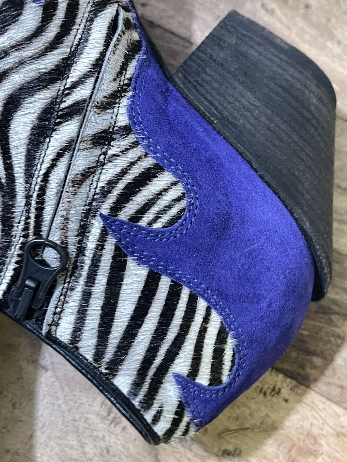 Haider Ackermann SS16 Zebra Ponyhair and Blue Suede Flame Booties Size US 11 / IT 41 - 16 Thumbnail