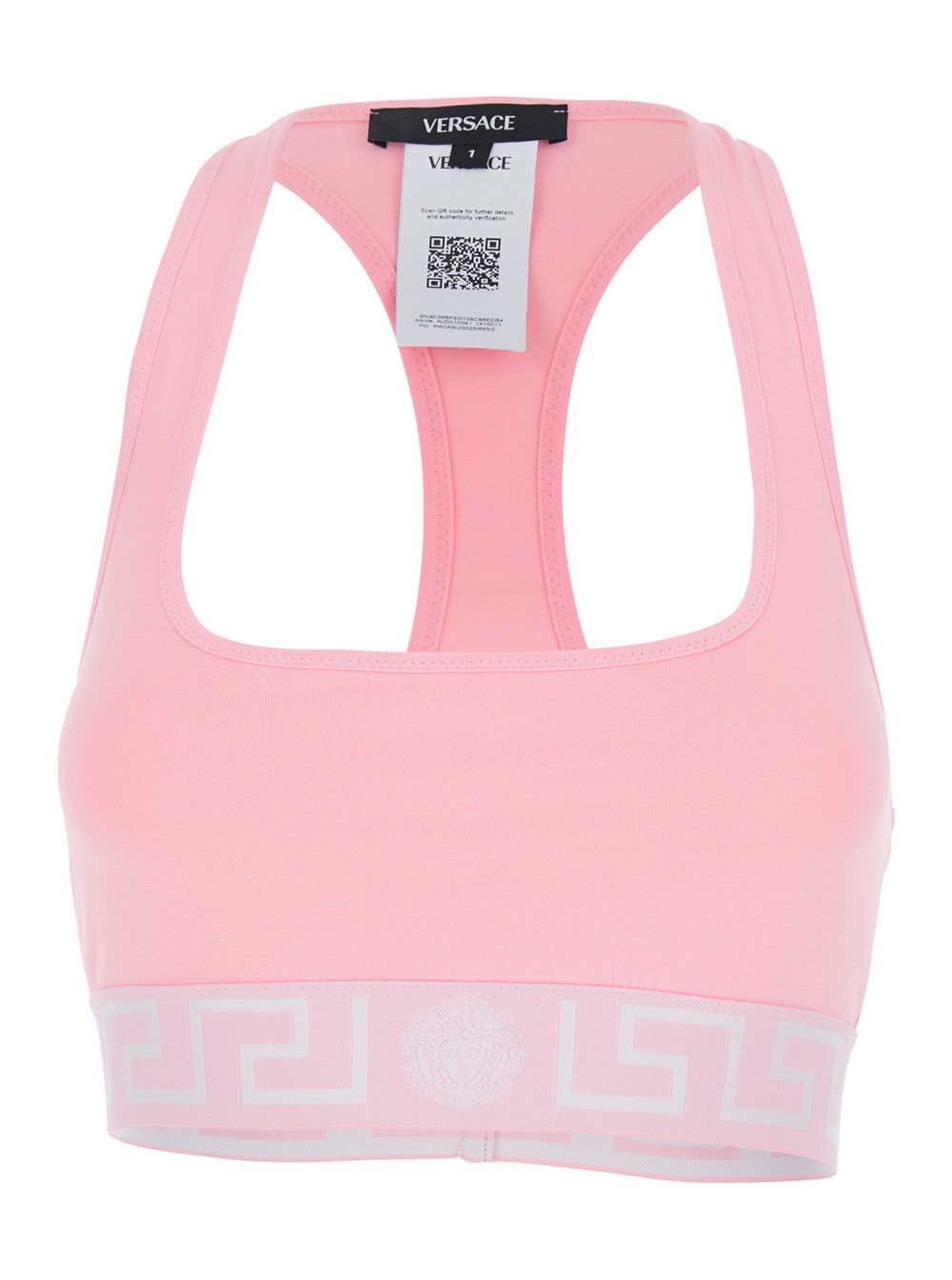 Versace Pink Sport Top with Greca and Medusa Logo In Tech Fabric For Women Size L / US 10 / IT 46 - 1 Thumbnail