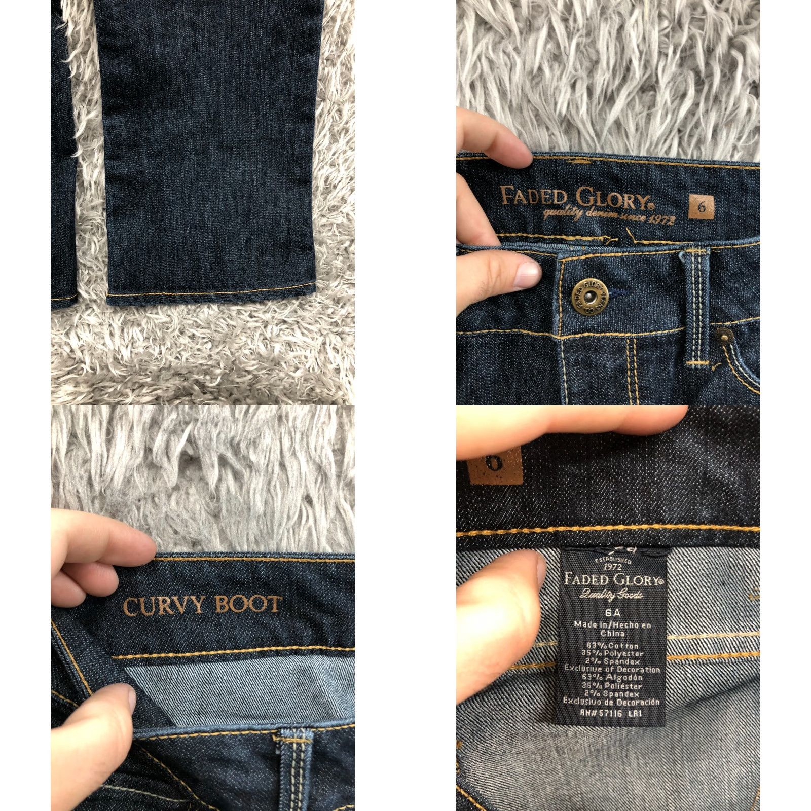 Faded Glory Faded Glory Jeans Bootcut 6 Womens Dark Blue Wash Denim 5-Pocket Regular Fit Belt Loops Mid Rise Curvy N/A Size 28" / US 6 / IT 42 - 8 Thumbnail