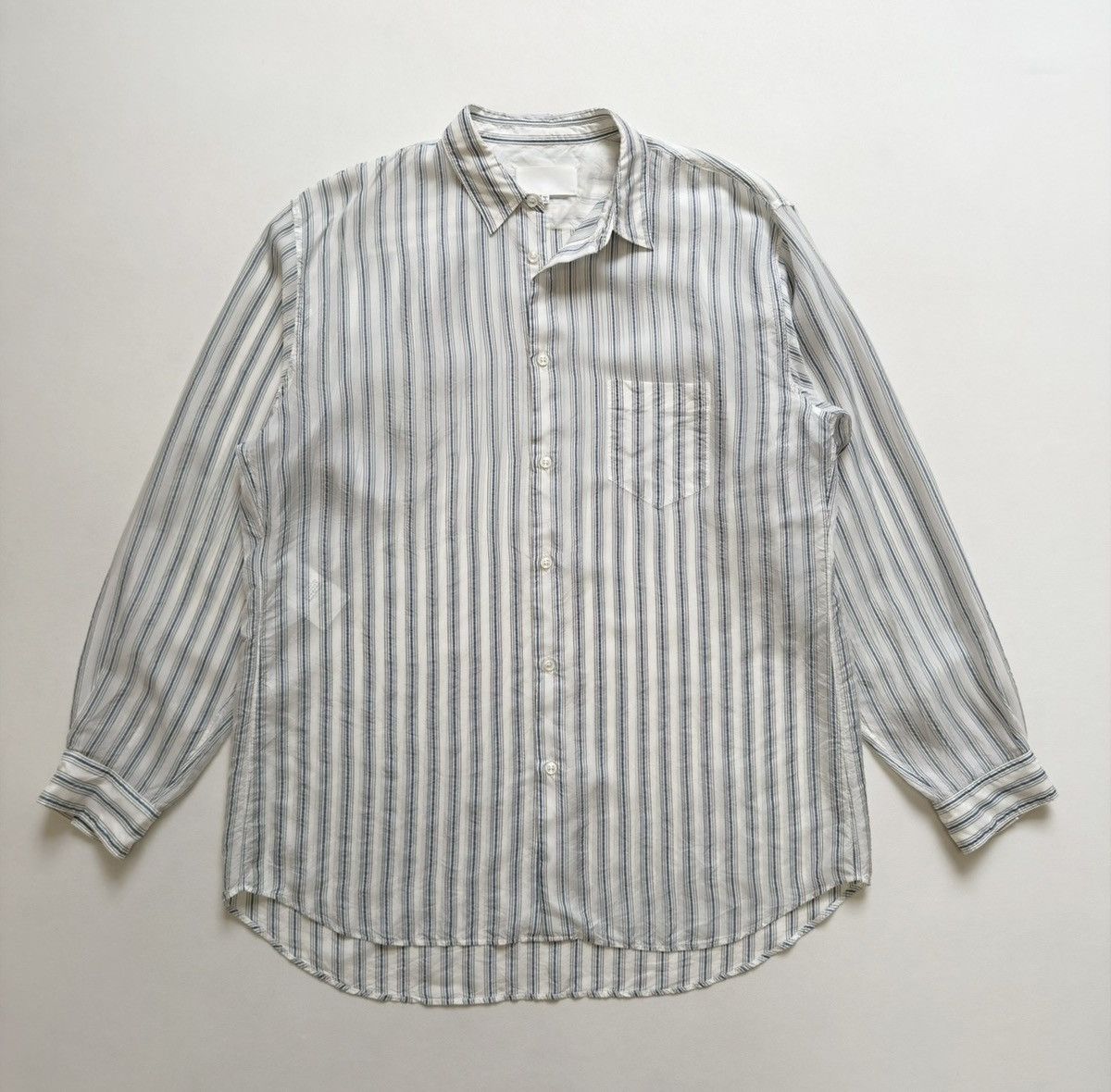 Maison Margiela S/S 20 White/Blue Crinkle Nylon Striped Shirt Size US XL / EU 56 / 4 - 2 Thumbnail