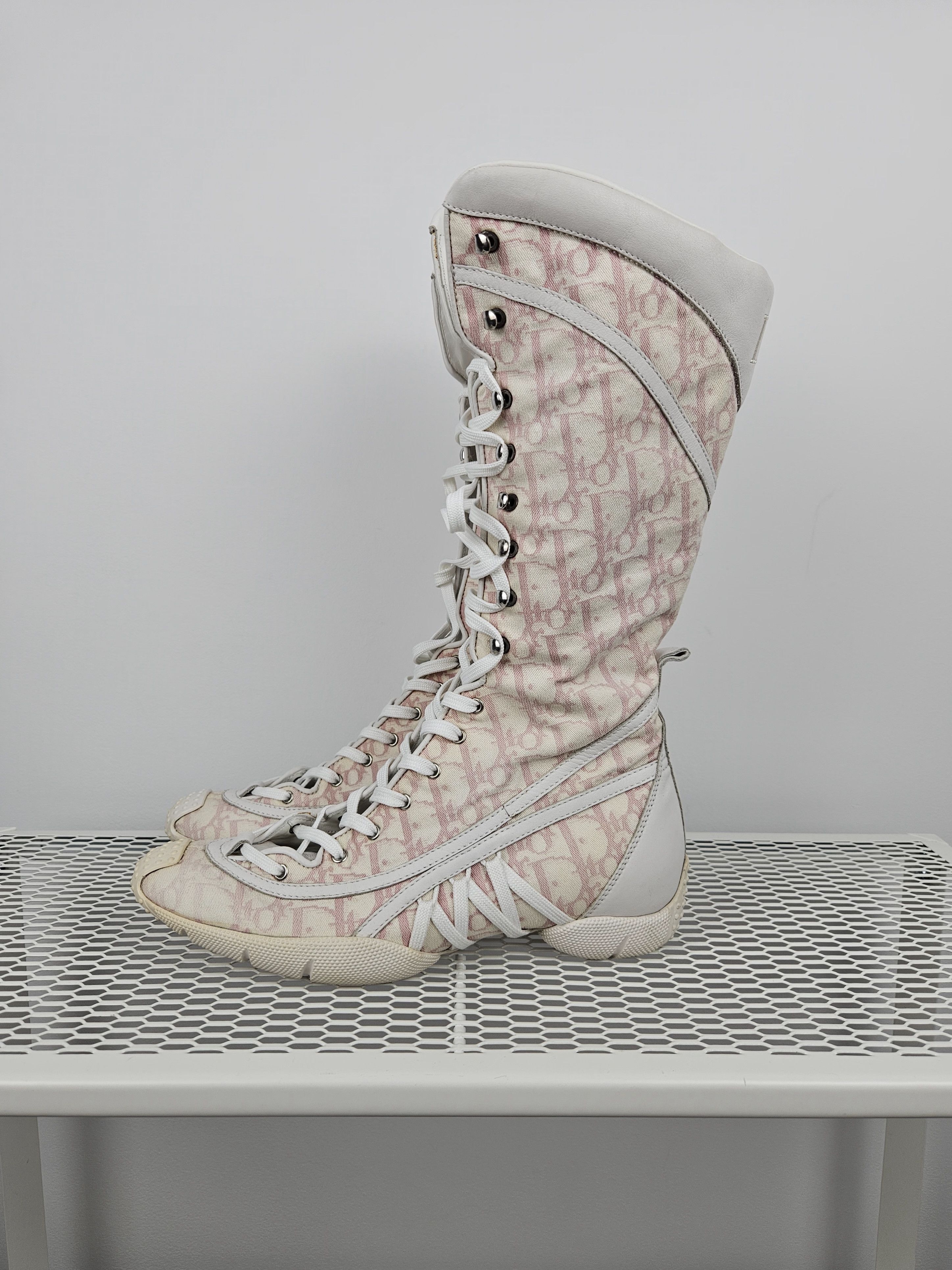 Dior Vintage y2k dior monogram knee height lace up boots Size US 7 / IT 37 - 4 Thumbnail