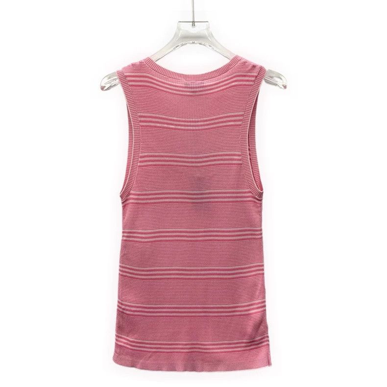 Chanel Chanel Pink striped logo embroidered cotton round-neck sle Size S / US 4 / IT 40 - 2 Thumbnail