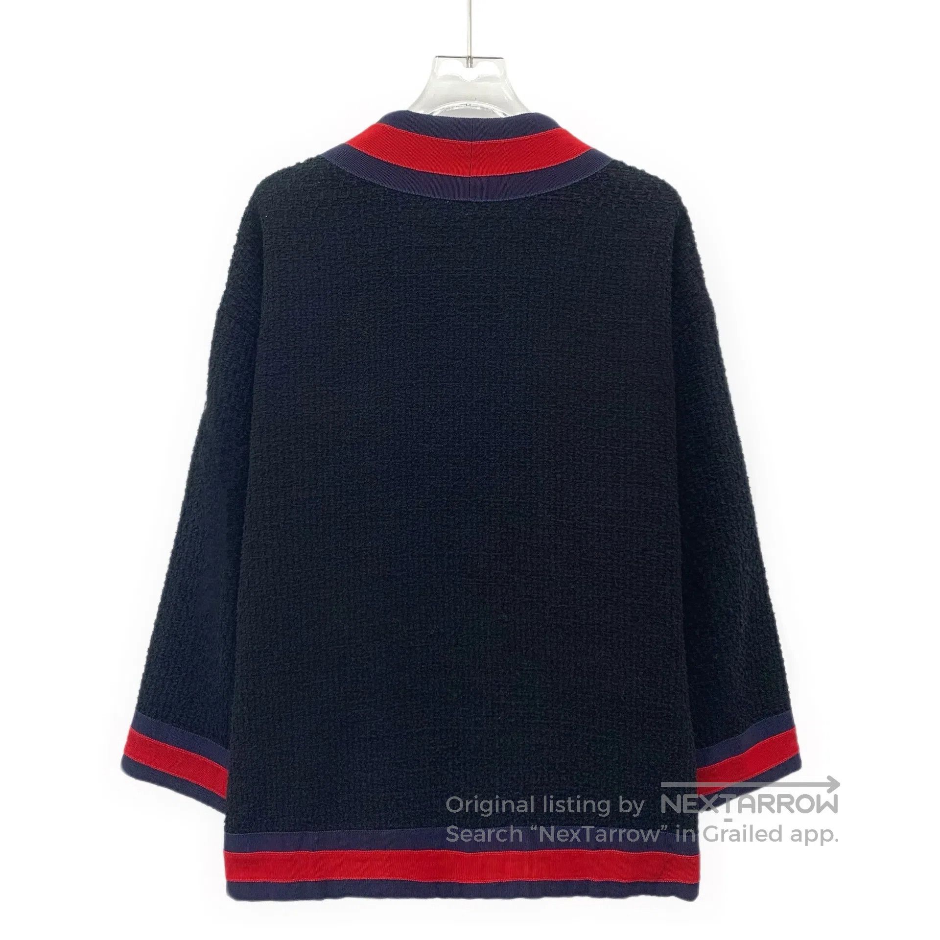Gucci Guicci Black Striped Trim Cotton V-neck Single-breasted Lo Size US M / EU 48-50 / 2 - 2 Thumbnail