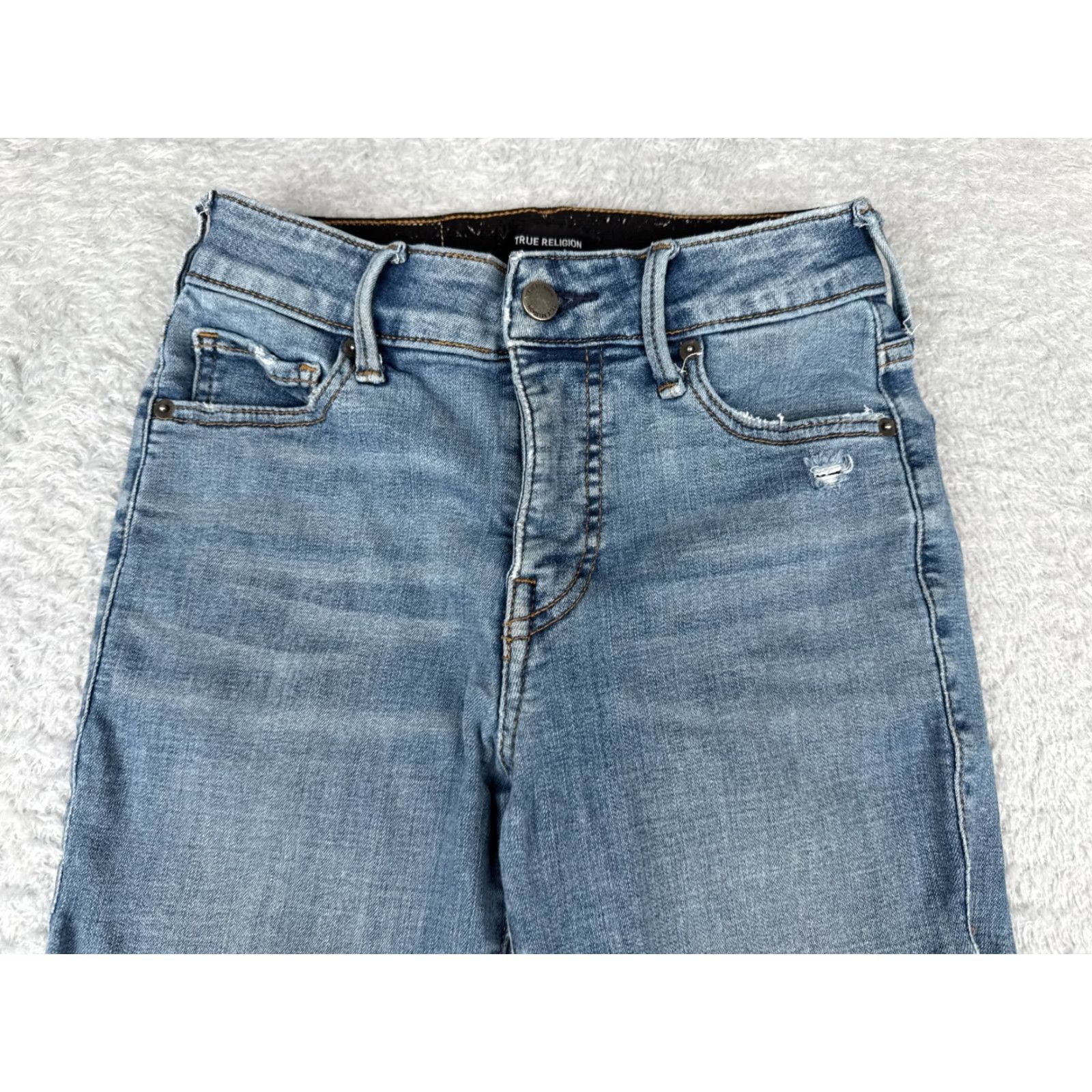 True Religion True Religion Jeans Women 26 Blue Denim Distressed Halle Straight Mid Rise 24x24 Size 26" / US 2 / IT 38 - 4 Thumbnail