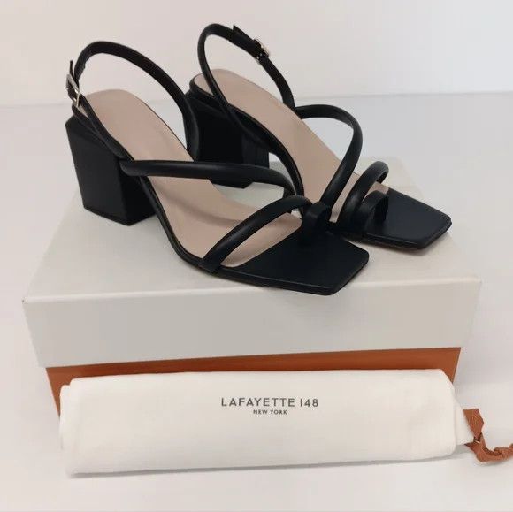 Lafayette 148 LAFAYETTE 148 Black Calfskin Leather Heeled City Sandals -38 Size US 8 / IT 38 - 1 Thumbnail